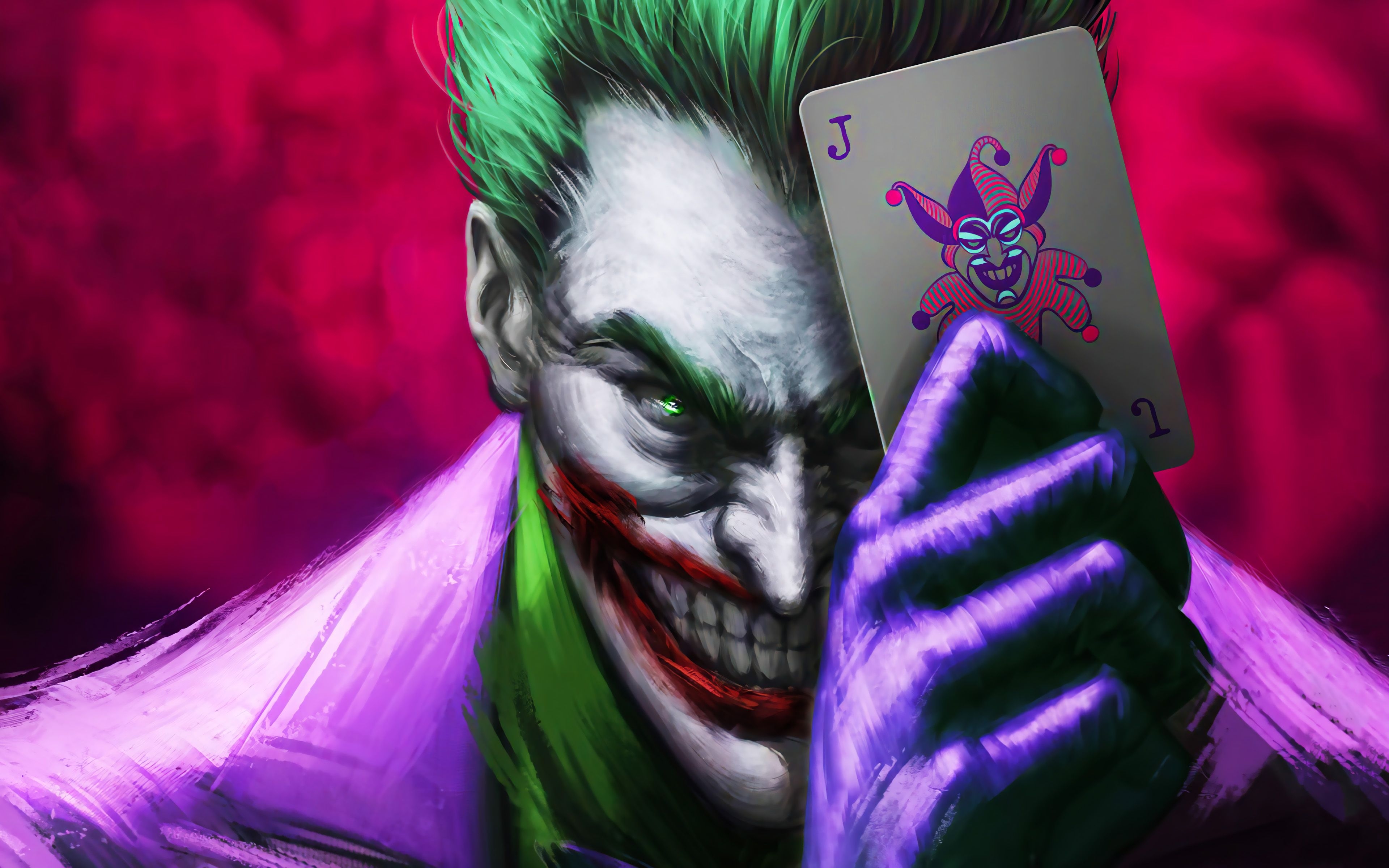 3840x2400 Download wallpaper Joker with card, 4k, 3D art, supervillain, fan art, Joker, playing cards, artwork, Joker 4K for desktop with resolution. High Quality HD picture wallpaper, Desktop