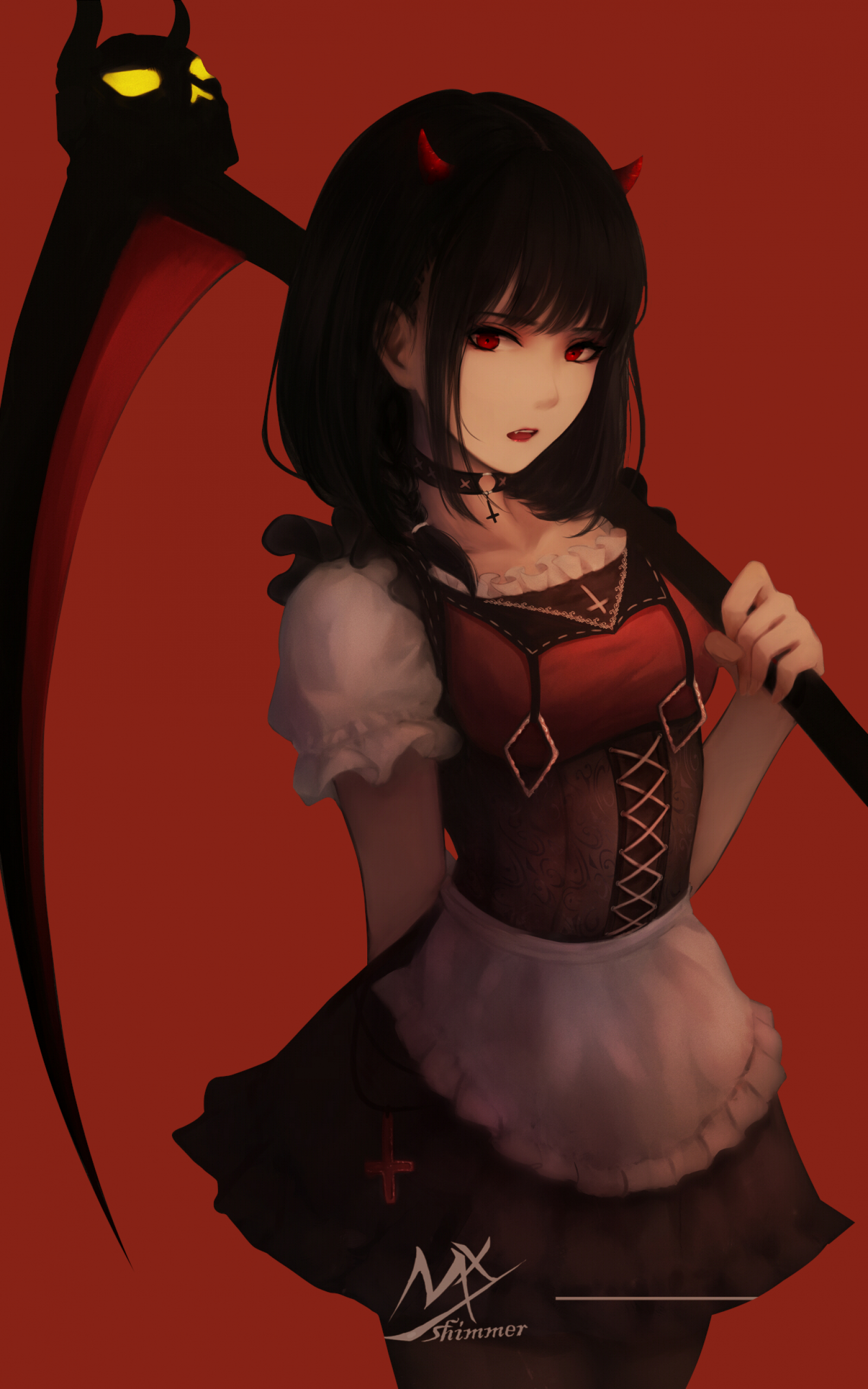 1600x2560 Download  Anime Girl, Scythe, Black Hair, Red Eye Wallpaper for Google Nexus 10, Phone