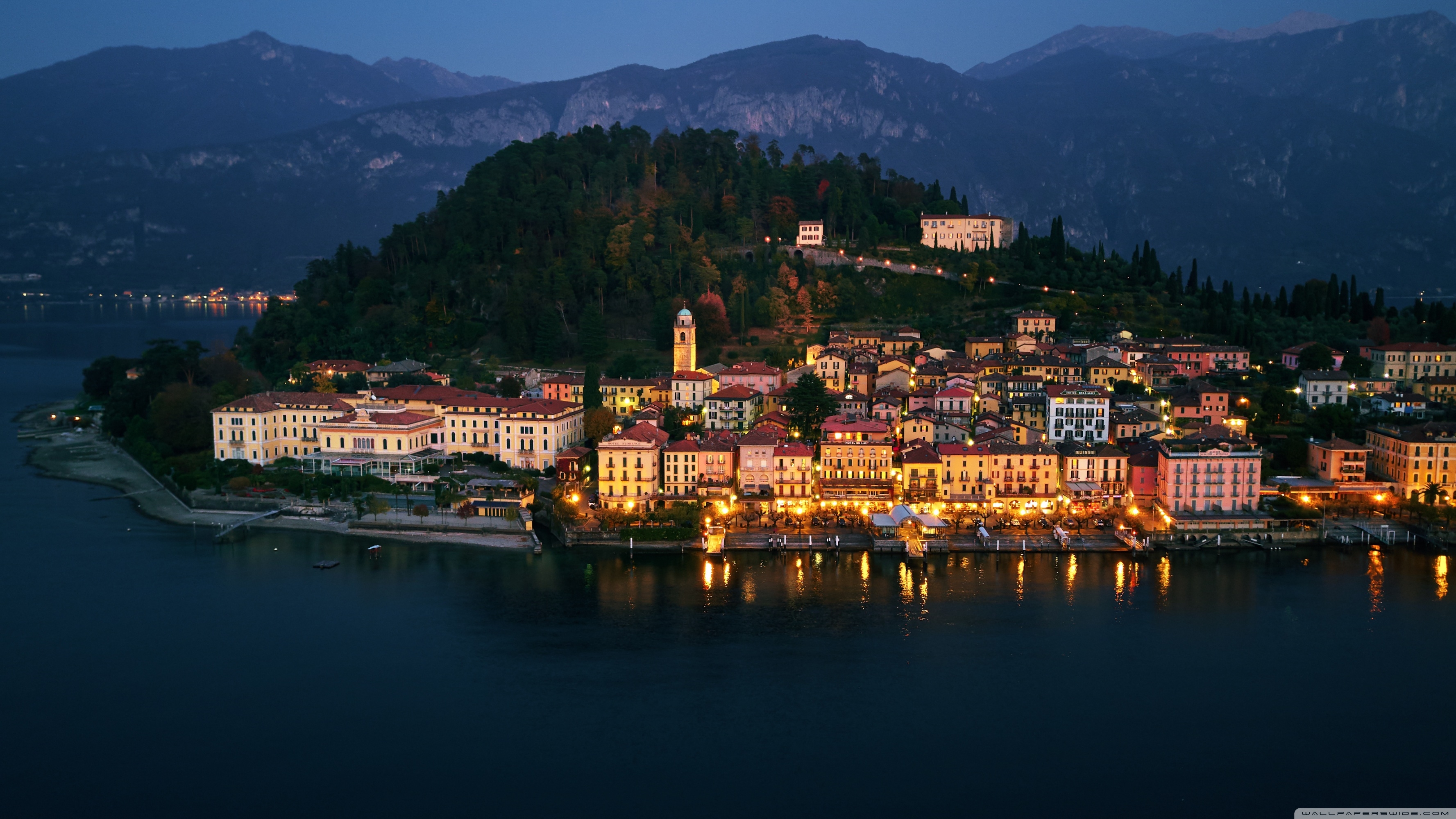 3560x2000 Lake Como, Night, Bellagio, Italy ❤ 4K HD Desktop Wallpaper for 4K, Desktop