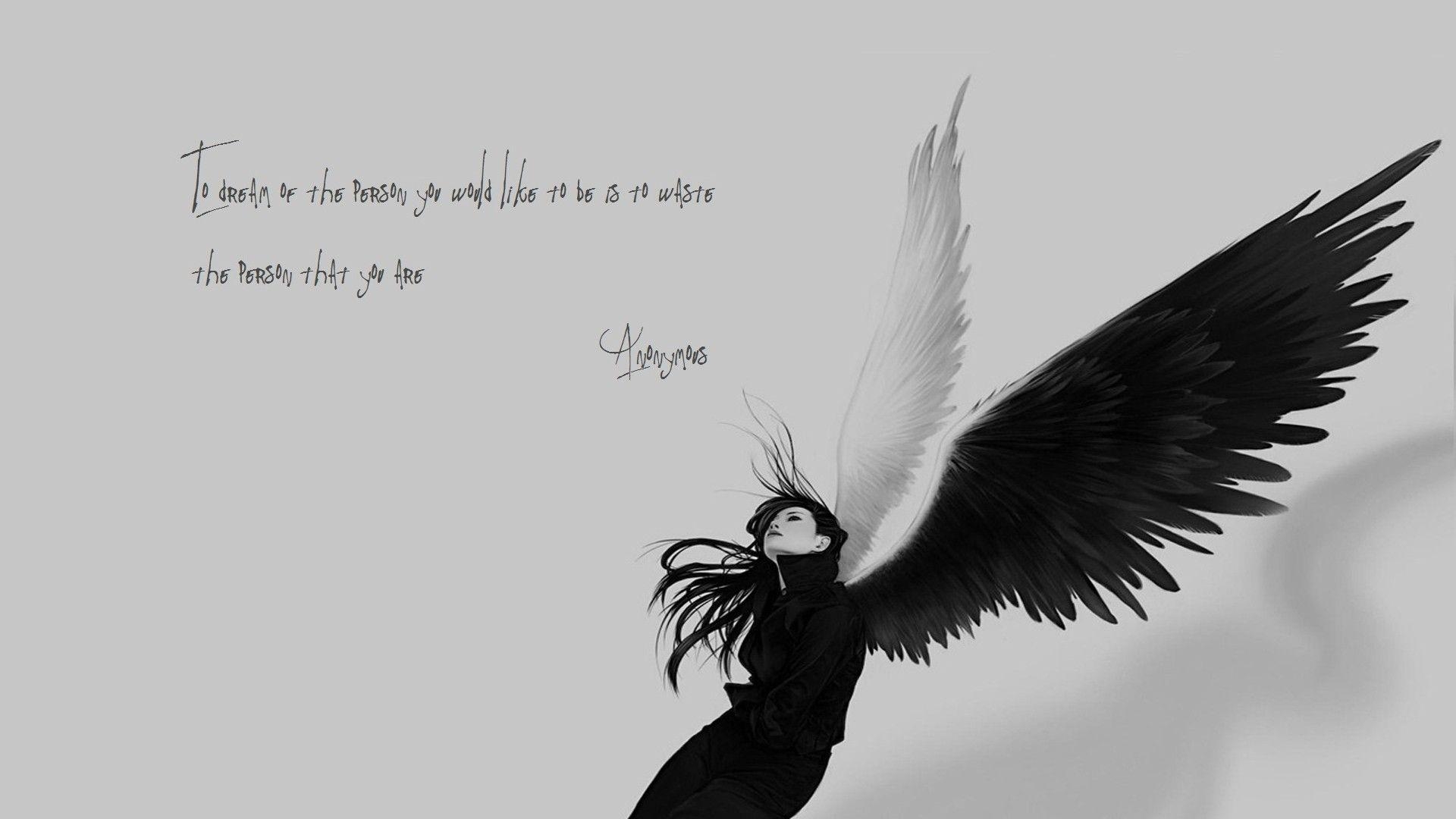 1920x1080 wings Anonymous quotes sad monochrome Angel, Desktop