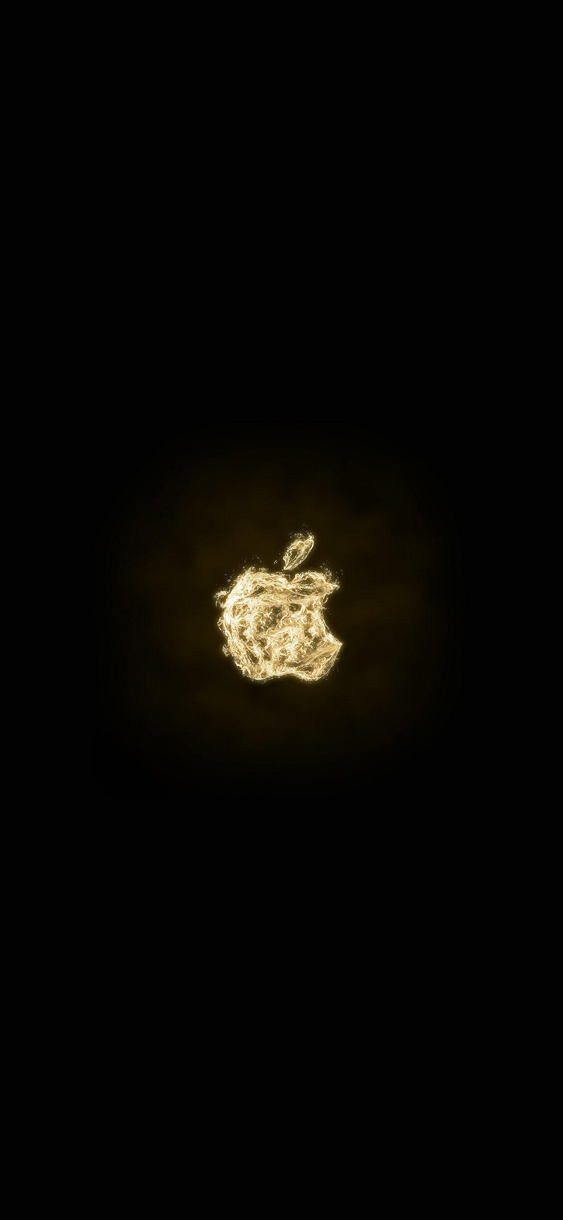 1130x2440 Apple Logo Dark Water Gold Art Illustration Wallpaper, Phone