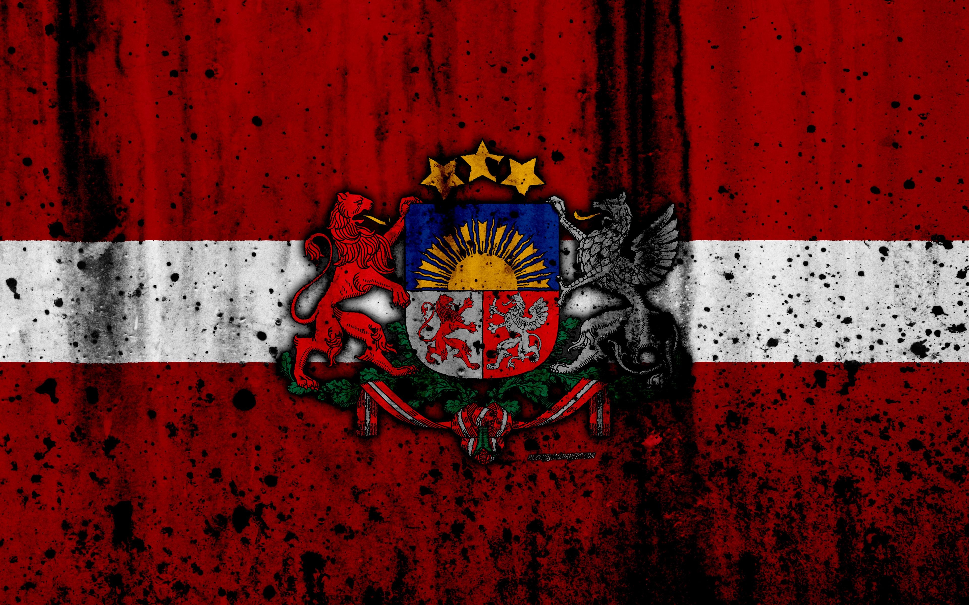 3840x2400 Download wallpaper Latvian flag, 4k, grunge, flag of Latvia, Europe, Desktop