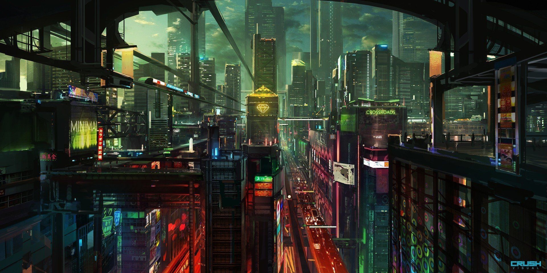 1920x960 Cyberpunk City Wallpaper Free Cyberpunk City Background, Dual Screen