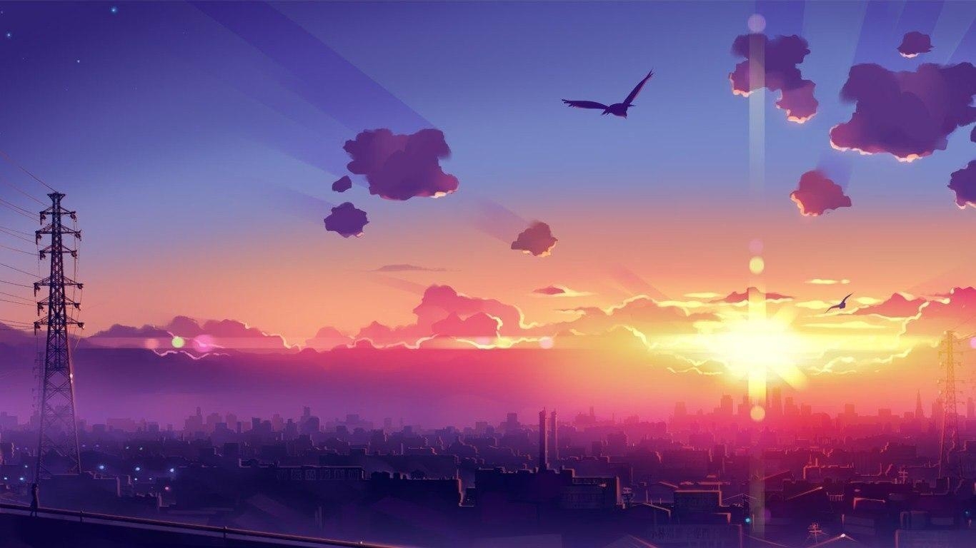 1370x770 Anime sunset []. Anime scenery, Anime scenery wallpaper, Anime background, Desktop