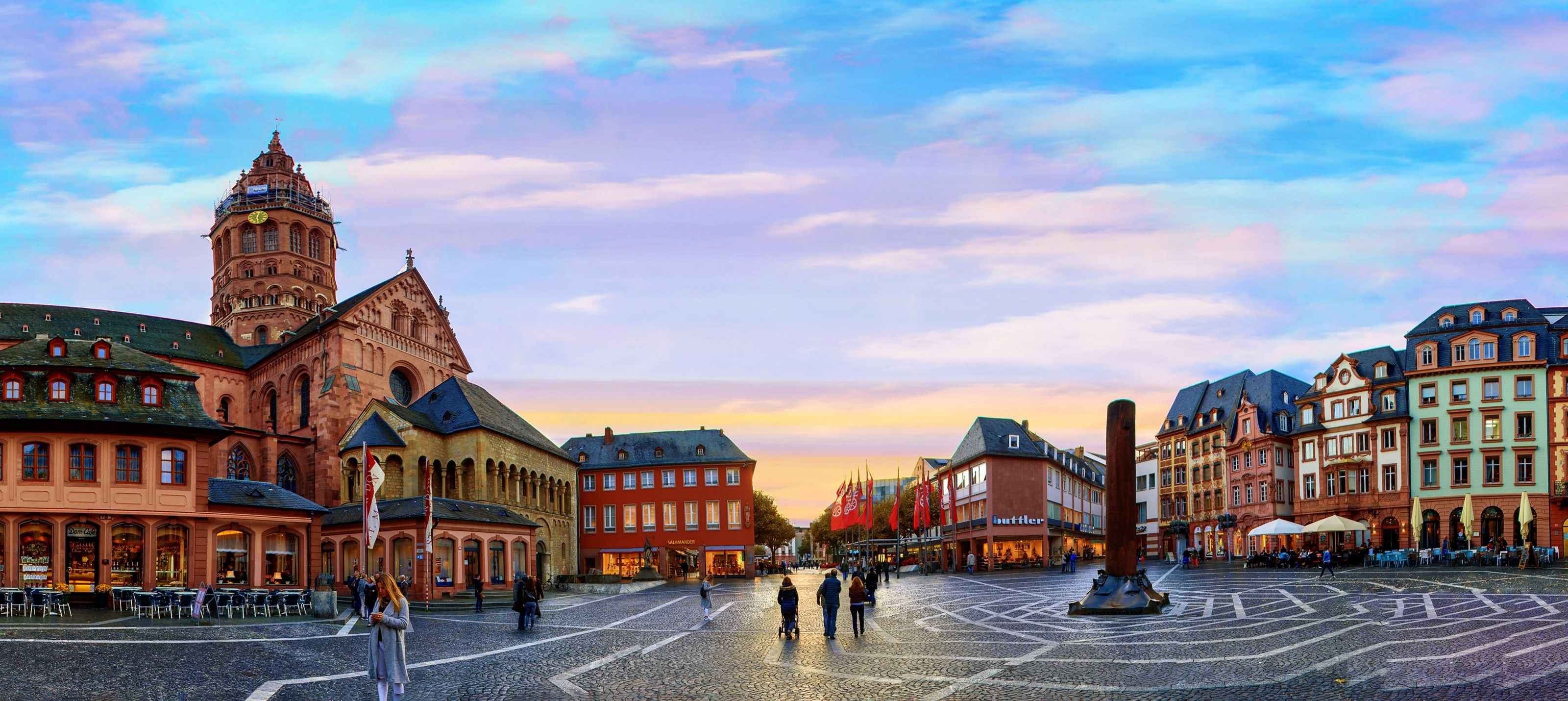 3200x1430 Desktop Wallpaper Cities Germany Monuments Mainz Evening, Dual Screen