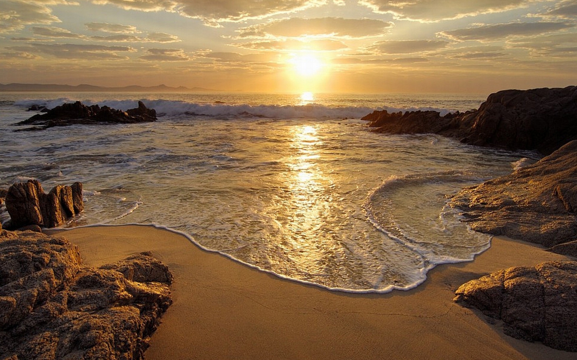 1920x1200 Sunset Beach & Rocks desktop PC and Mac wallpaper, Desktop