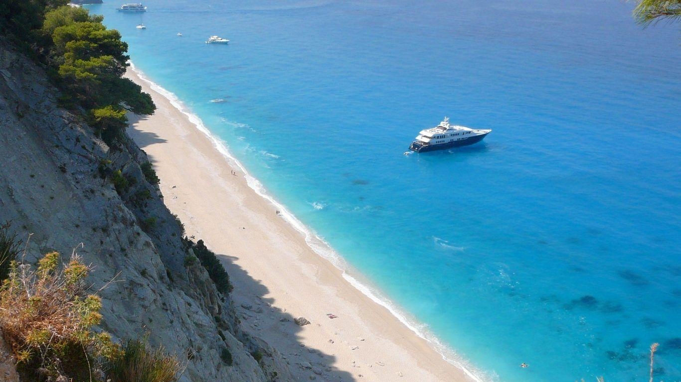 1370x770 Beaches: Lefkada Island Greece Ionian Recko Sea Beach HD Wallpaper, Desktop