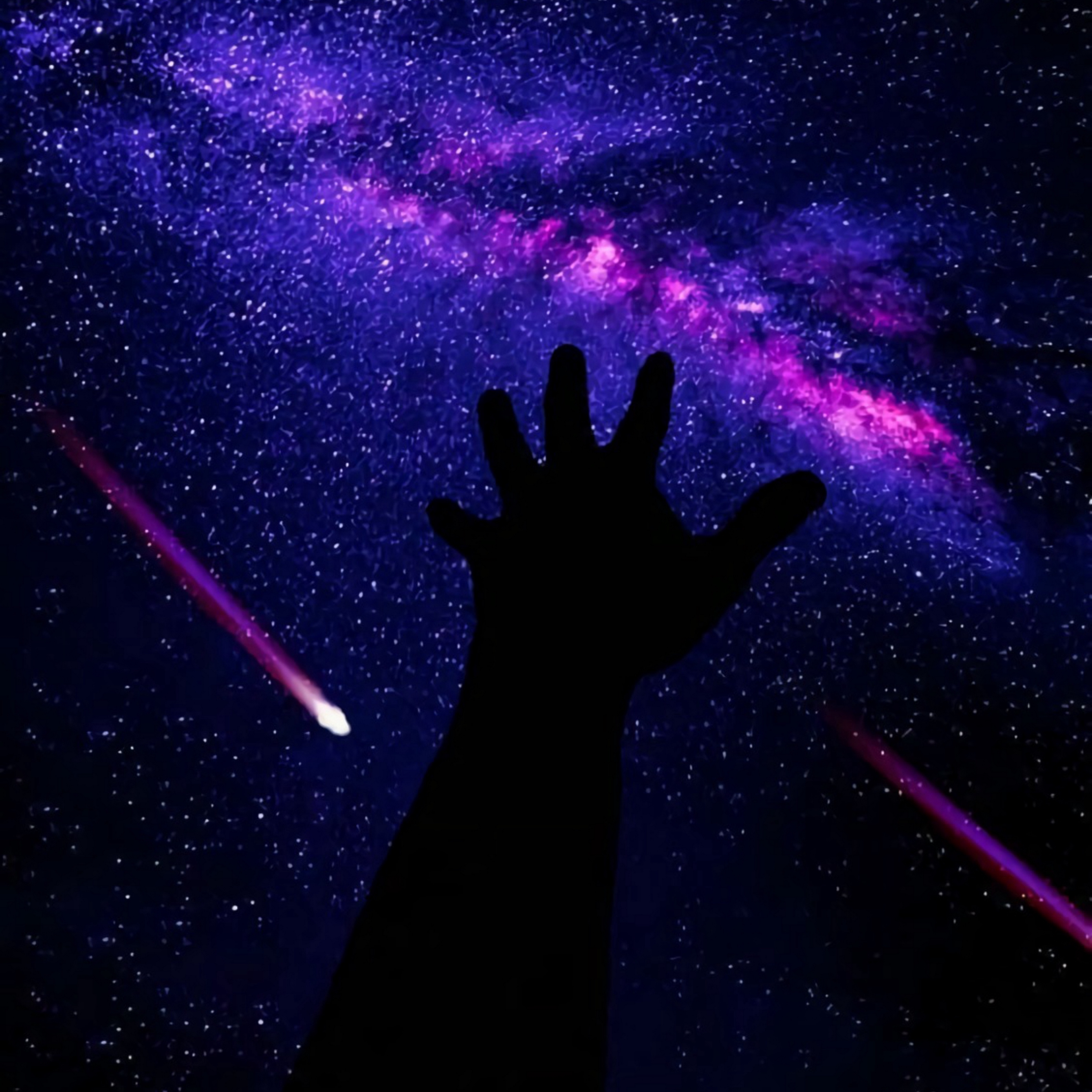 2780x2780 Download wallpaper  hand, starry sky, dark, meteorites, Phone