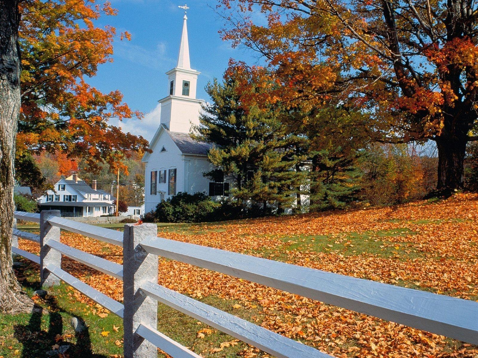 1600x1200 HD Wallpaper:  Nature Church in Fall Splendor, New, Desktop
