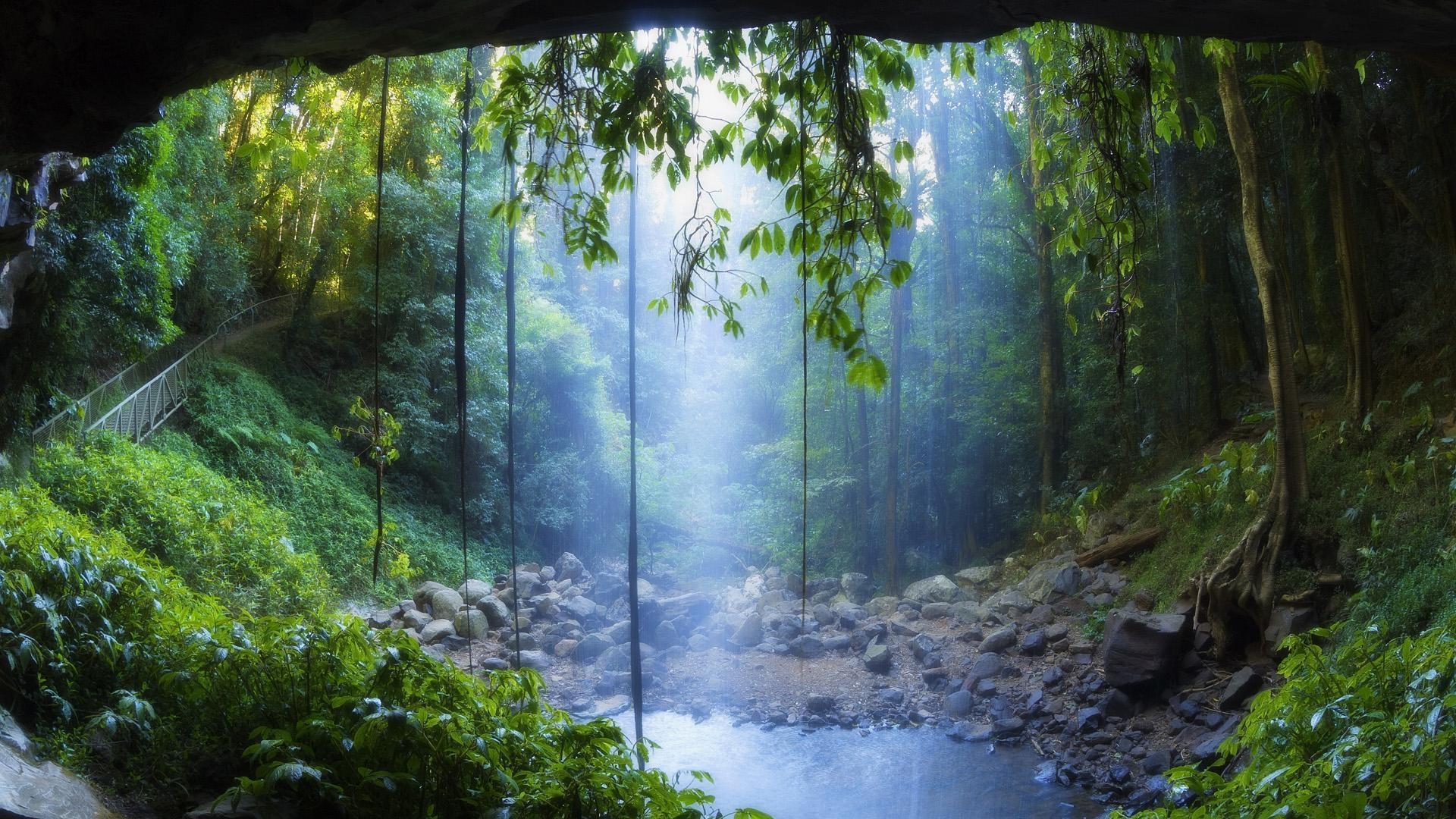 1920x1080 Nature Rain Forest Tropical Waterfalls Wallpaper 1024x600 px Free, Desktop