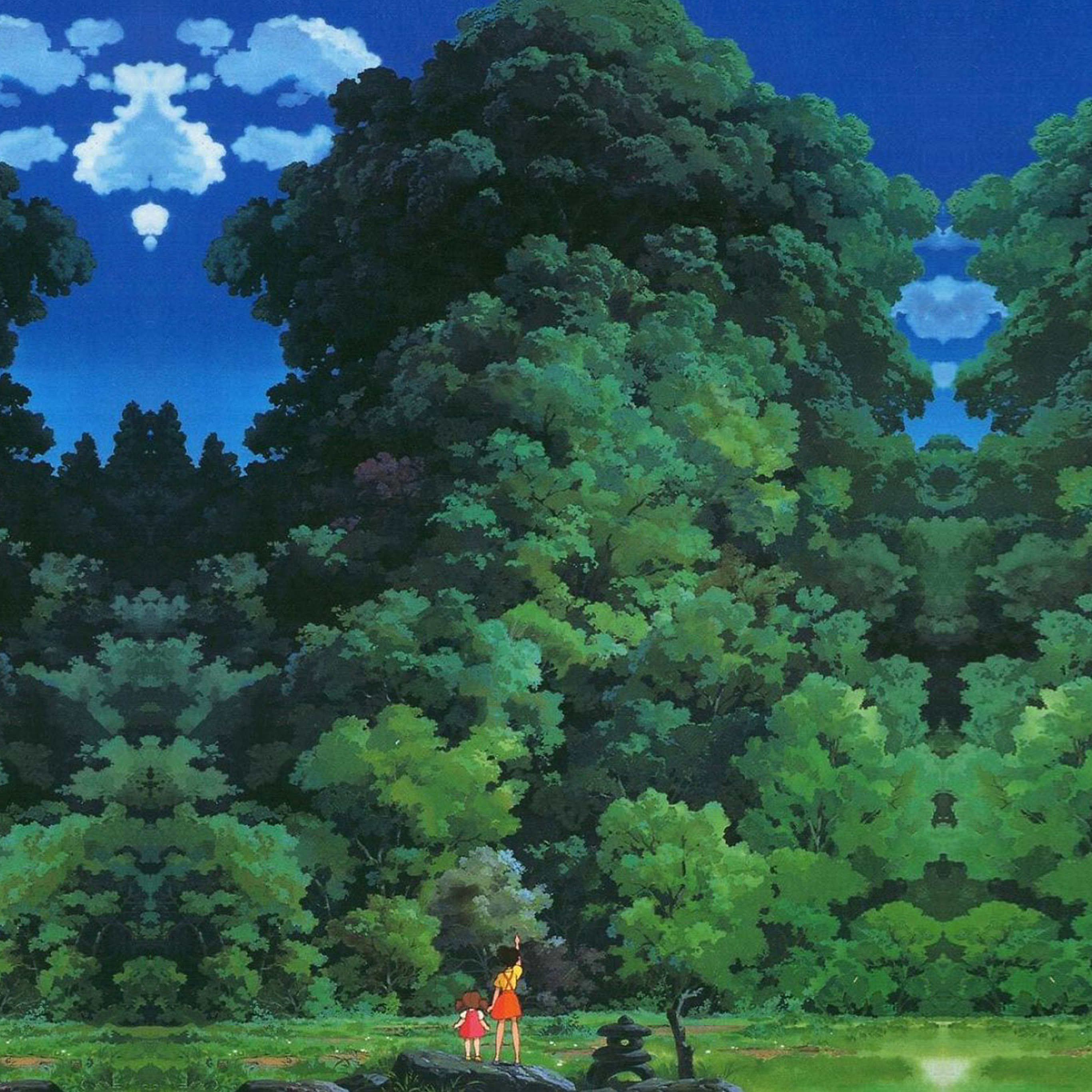 2740x2740 Studio Ghibli Tree Green Art Illustration Love Anime, Phone