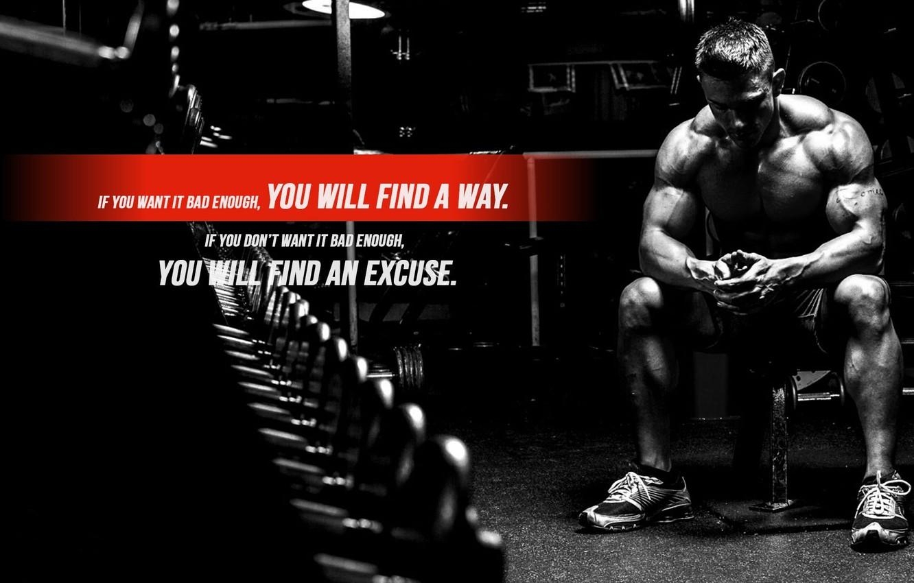 1340x850 Wallpaper muscle, muscle, motivation, poster, pose, dumbbells, gym, Desktop