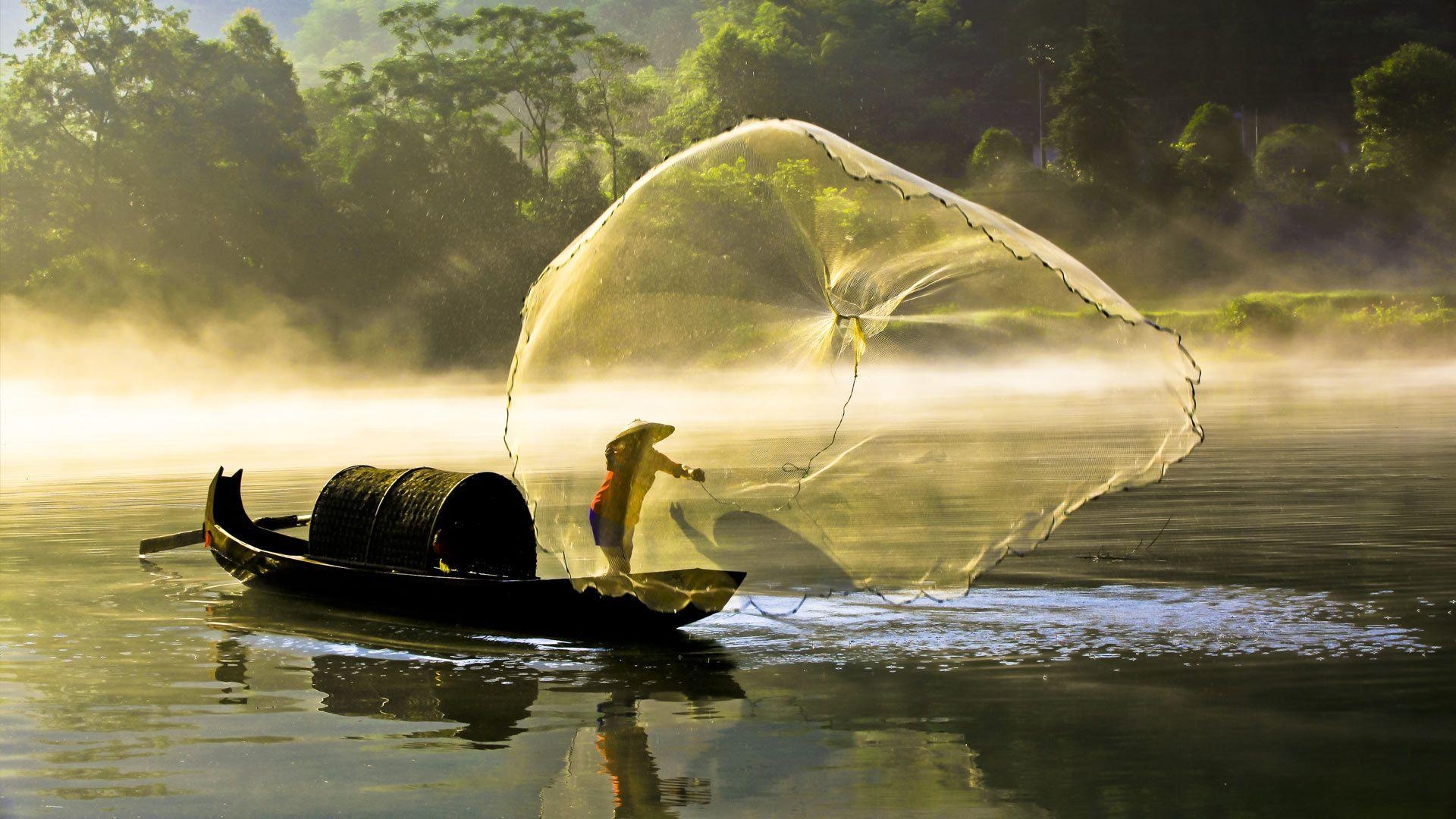 1920x1080 Hanoi, Vietnam, Nature, Fishing, Fishing Boat, Asian, Desktop