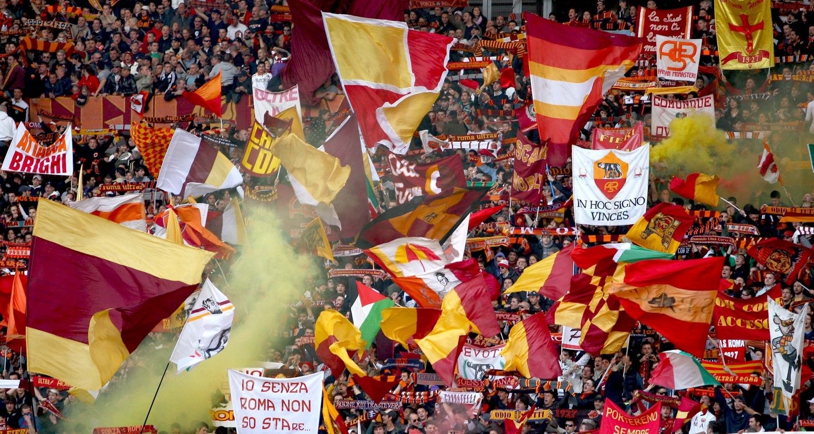 1600x860 Wallpaper, Curva Sud, AS Roma, CUCS, asr, Rome, Francesco Totti, daniele de rossi, red, yellow, football stadium 3543x1890, Desktop