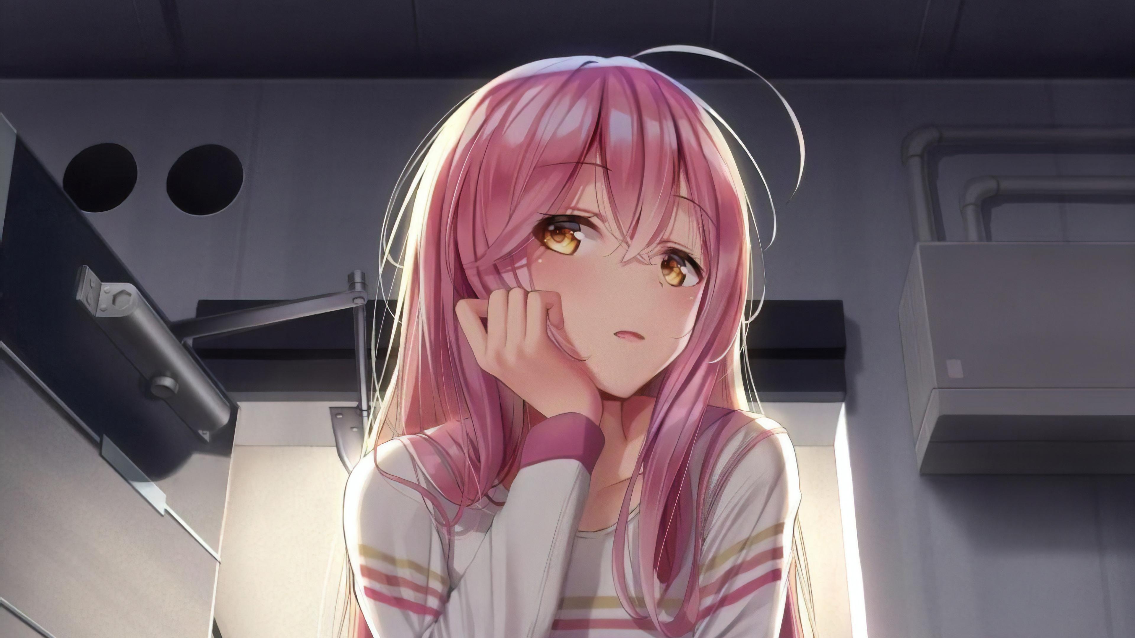3840x2160 Wallpaper 4k Pink Hair Anime Girl Standing In Balcony 4k, Desktop
