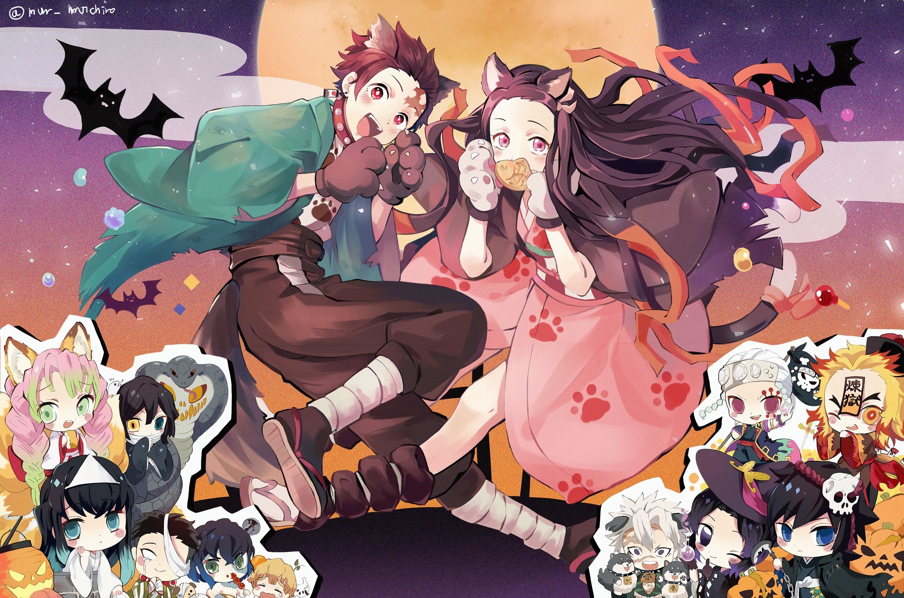 2960x1960 Download  Kamado Nezuko, Kamado Tanjirou, Hashibira Inosuke, Tomioka Giyuu, Kimetsu No Yaiba Wallpaper. Anime, Anime image, Animal ears, Desktop