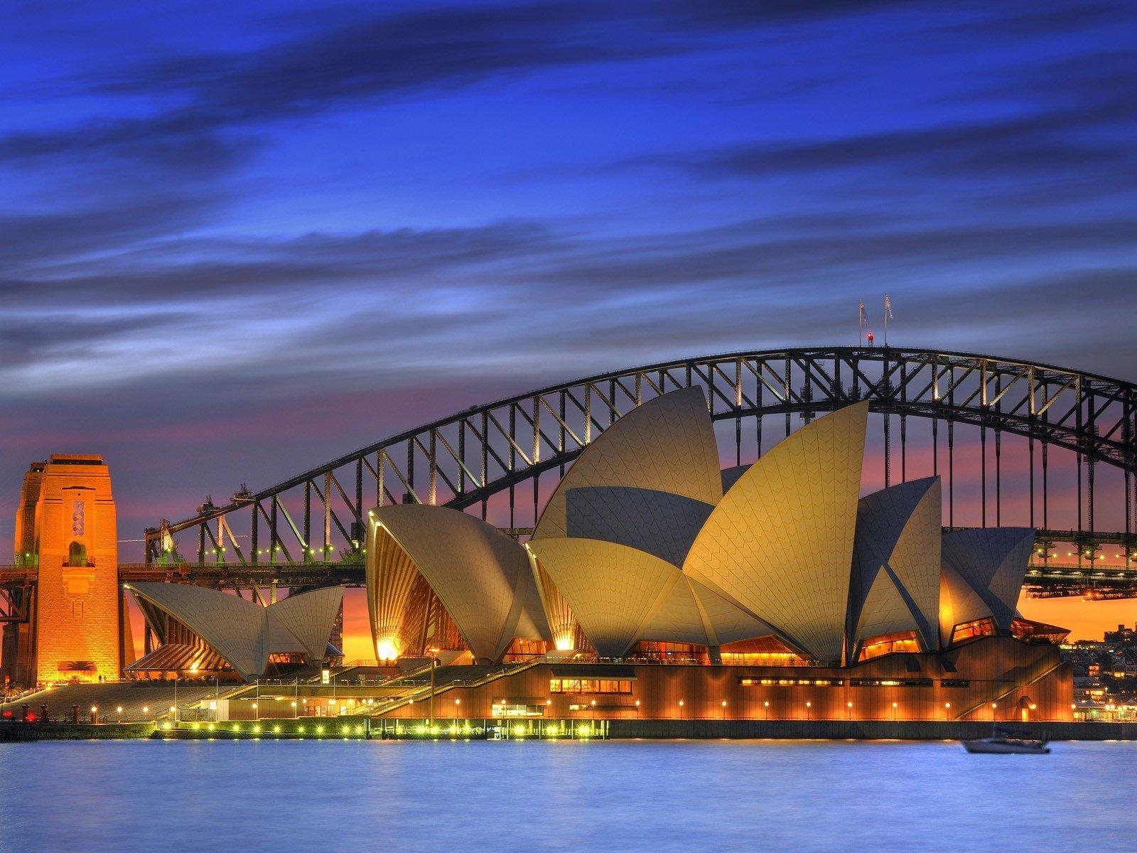 1600x1200 Night opera house Australia Harbor Sydney Opera House Sydney Harbour, Desktop