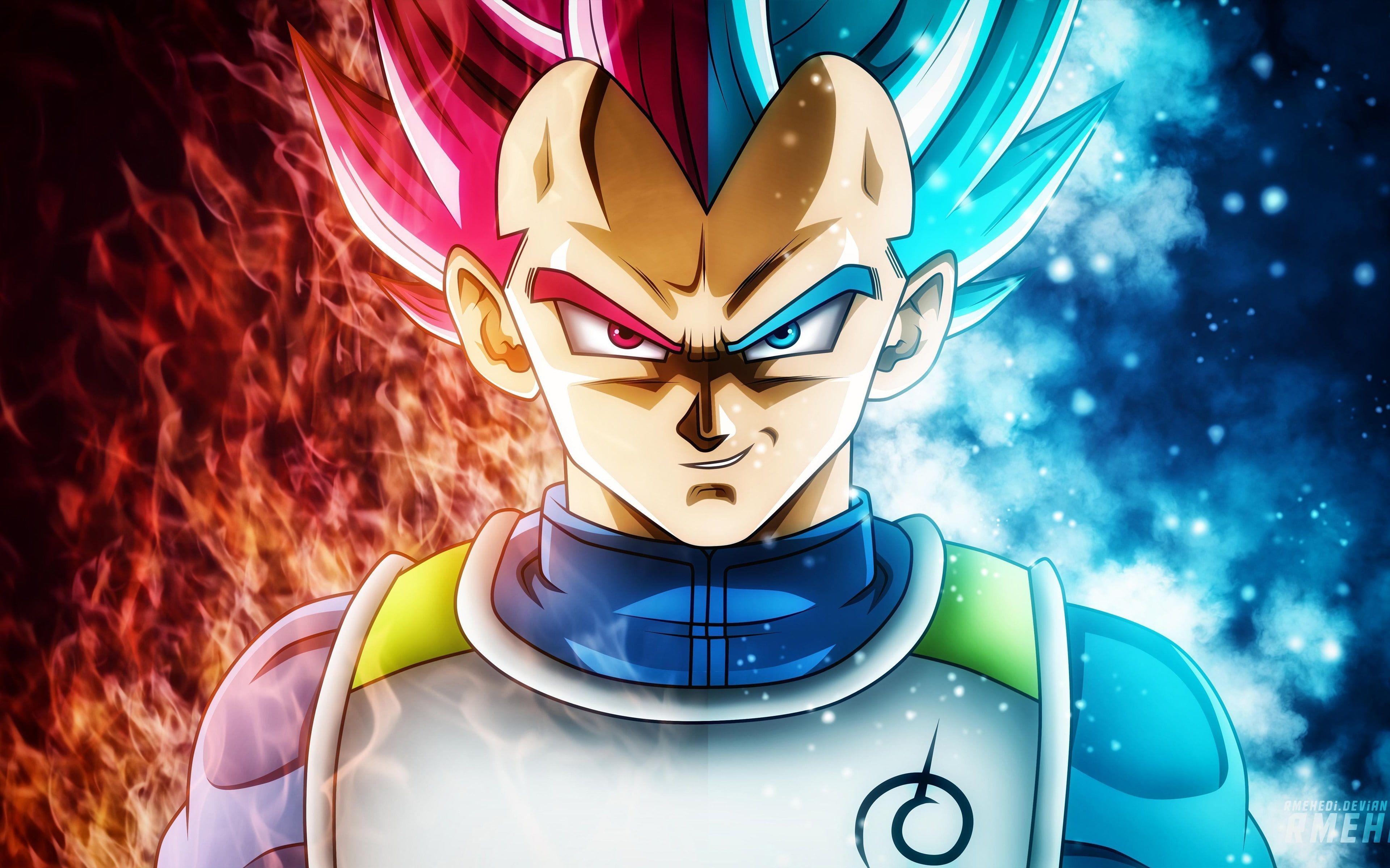 3840x2400 Red blue flame Vegeta Dragon Ball Super Ultra HD, Super Saiyan God, Desktop