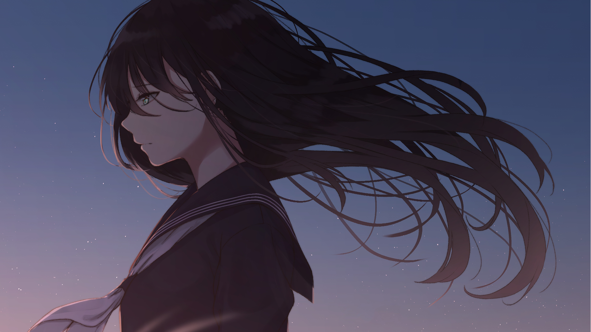 1920x1080 Anime Anime Girls Long Hair Dark Hair Face Profile Wallpaper:, Desktop