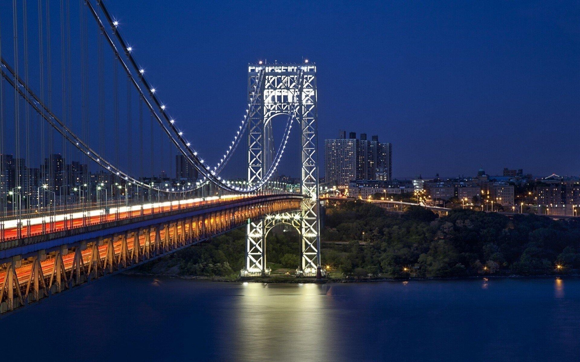 1920x1200 river hudson river george washington bridge bridge new york night, Desktop