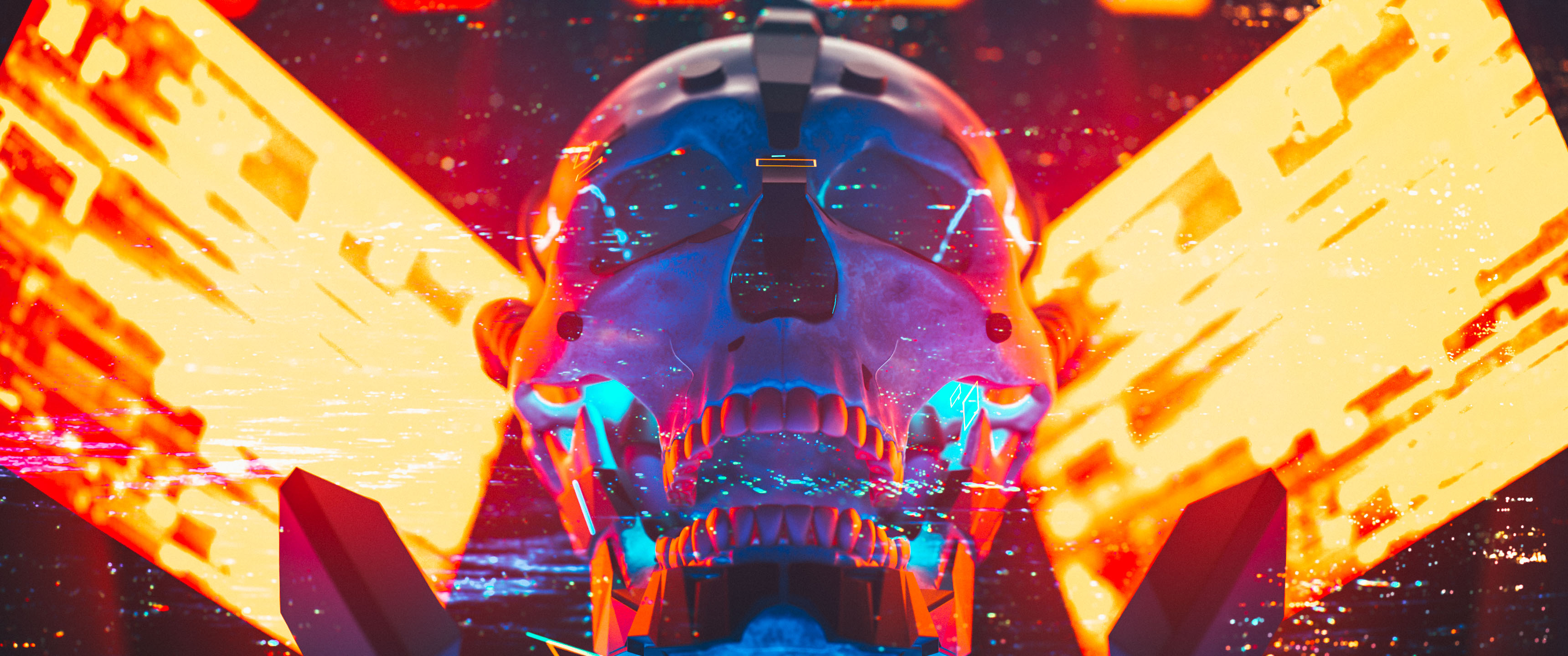 3440x1440 Wallpaper, skull, render, digital, ultrawide, Dual Screen