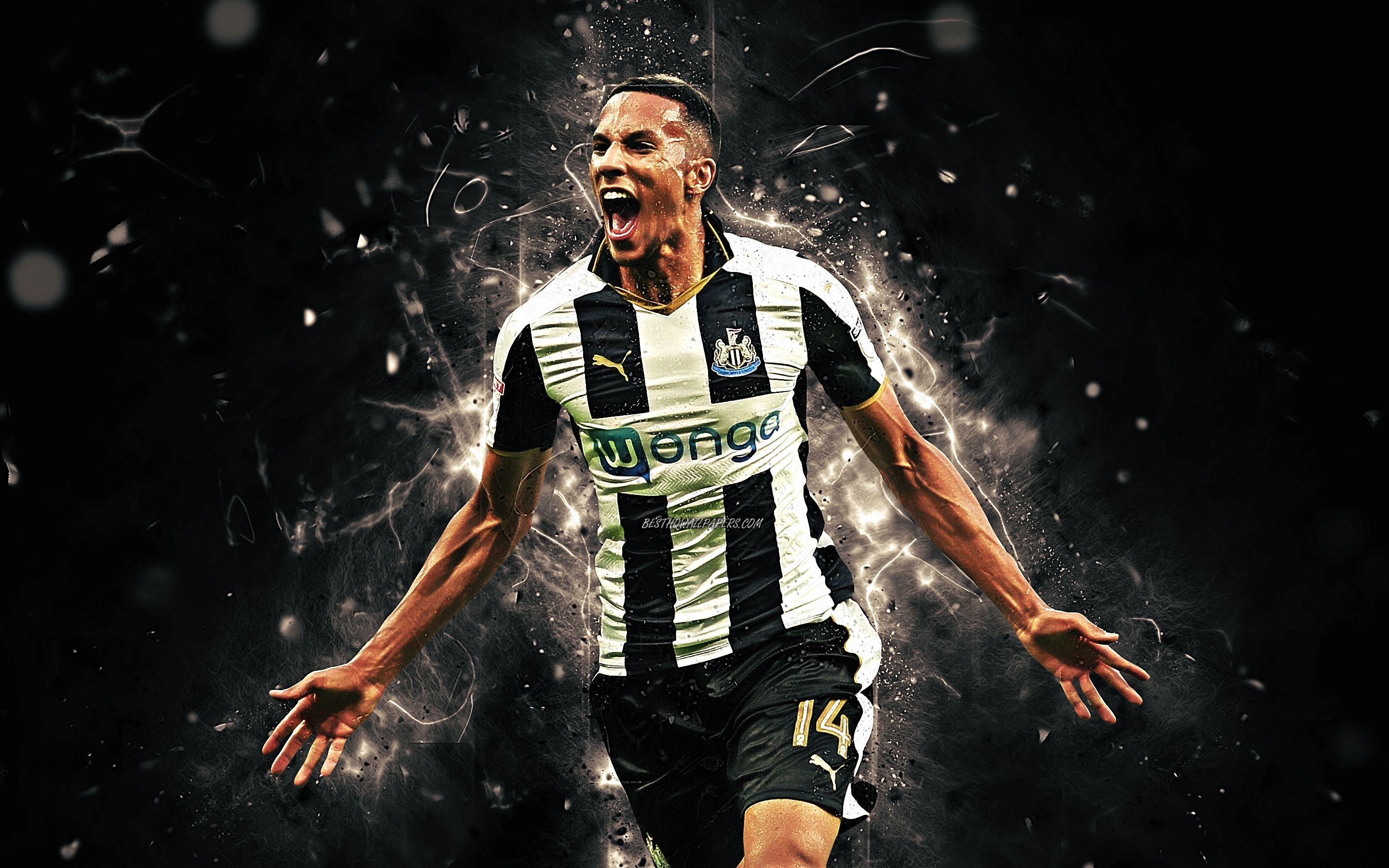 2880x1800 Download wallpaper Isaac Hayden, English footballers, Newcastle United FC, midfielder, soccer, Hayden, Premier League, football, neon lights for desktop with resolution. High Quality HD picture wallpaper, Desktop