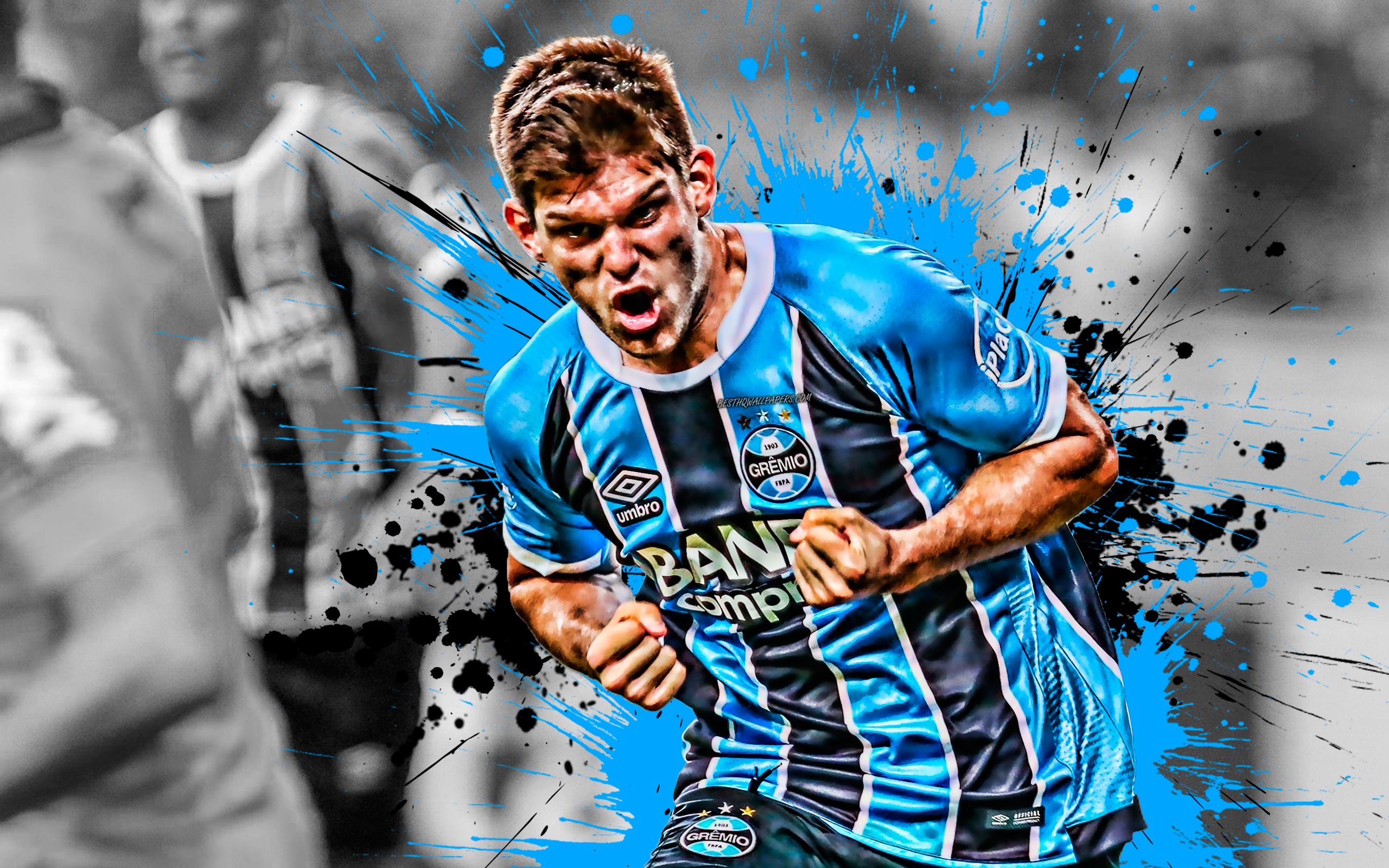 2560x1600 Download Wallpaper Walter Kannemann, 4k, Argentinian Football Player, Gremio FC, Defender, Blue Black Paint Splashes, Creative Art, Serie A, Brazil, Football, Grunge, Kannemann For Desktop With Resolution. High Quality HD Picture Wallpaper, Desktop