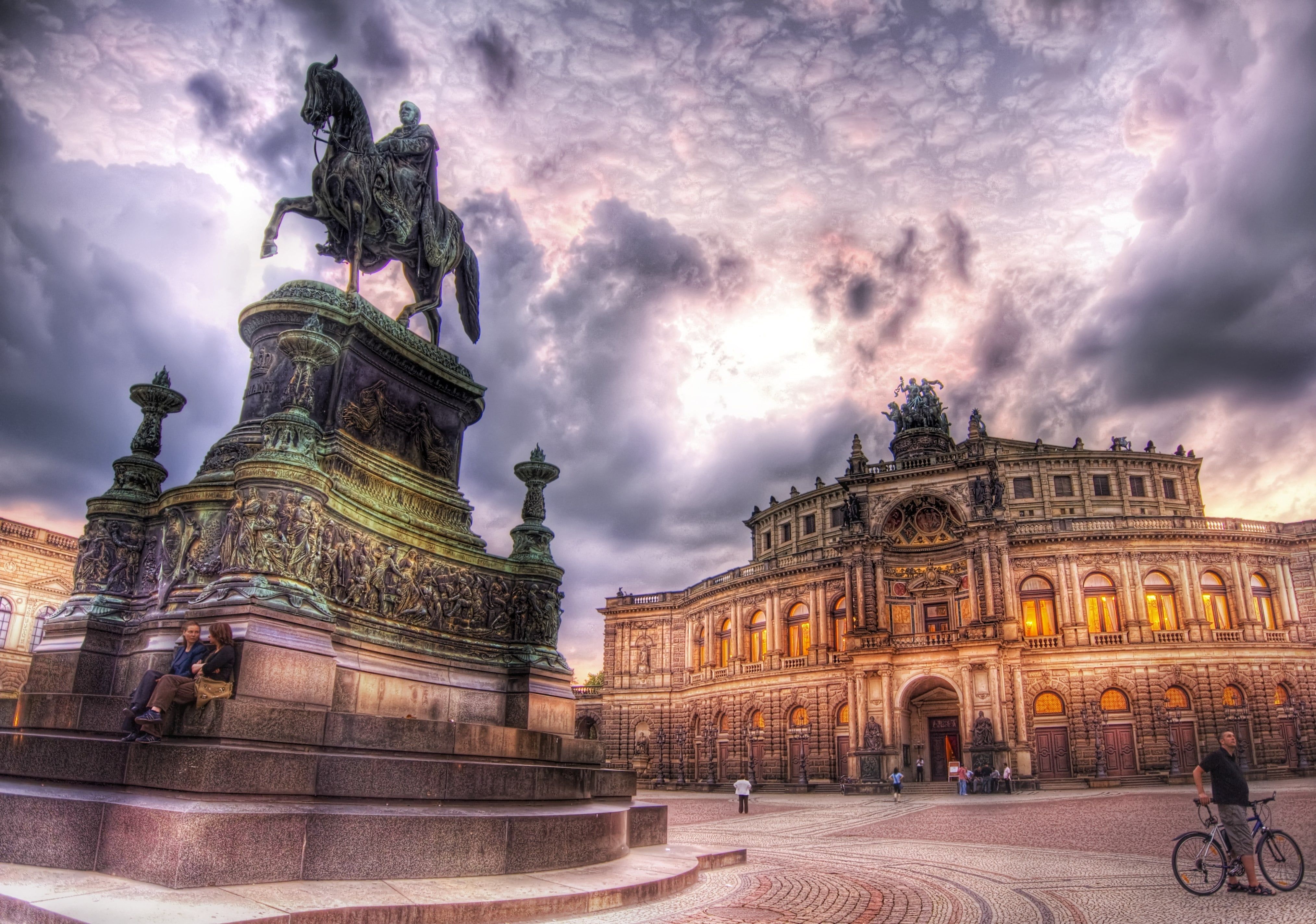 4060x2850 Man riding horse statue beside palace, dresden HD wallpaper, Desktop