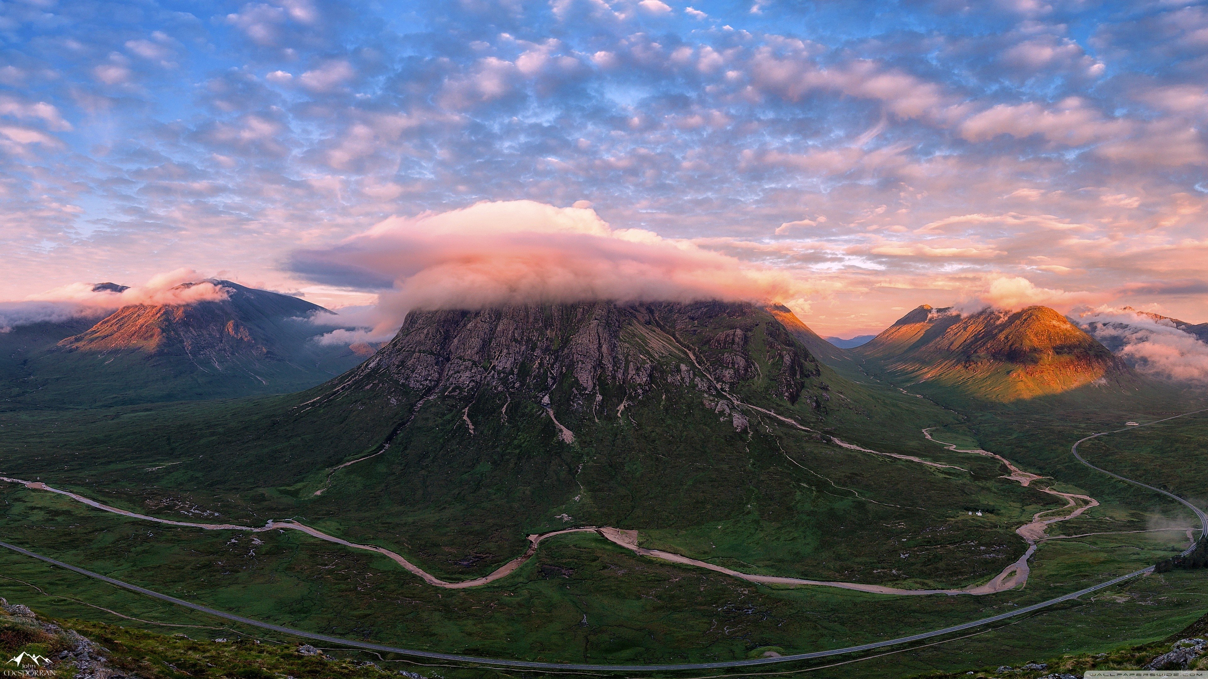 3840x2160  nature forest river mountain pass clouds, Desktop