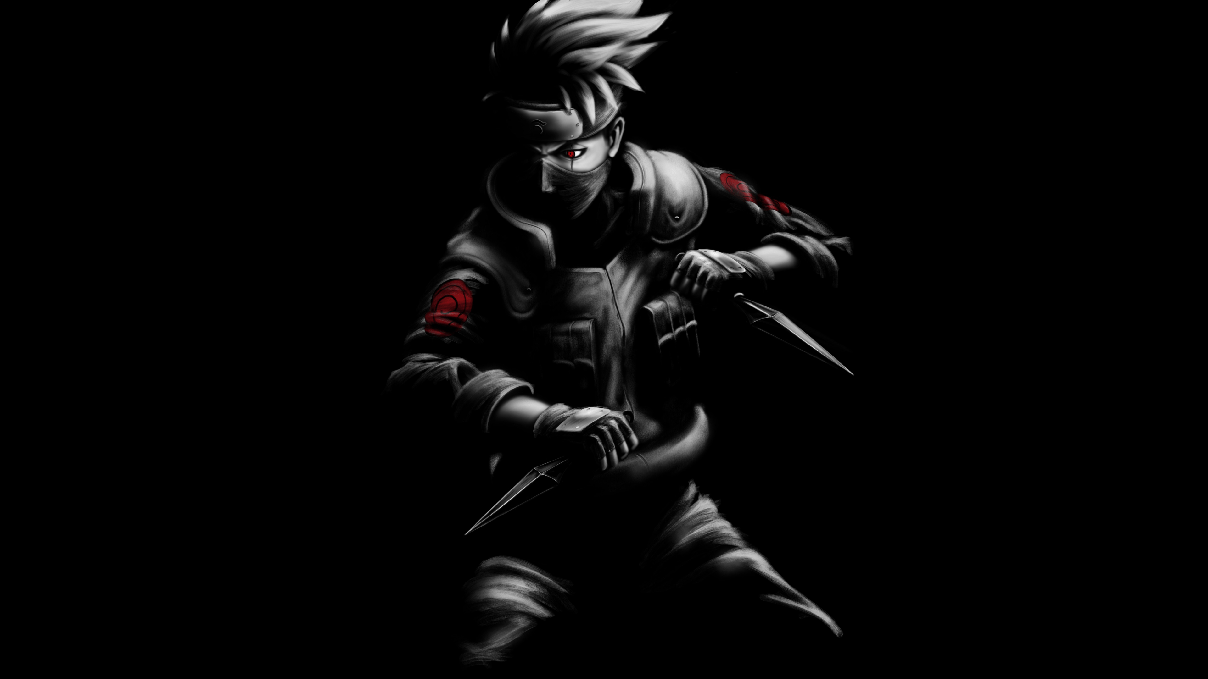 3840x2160 Wallpaper Kakashi, Naruto, Fan art, Black, Dark background, Minimal, 4K, Anime,. Wallpaper for iPhone, Android, Mobile and Desktop, Desktop