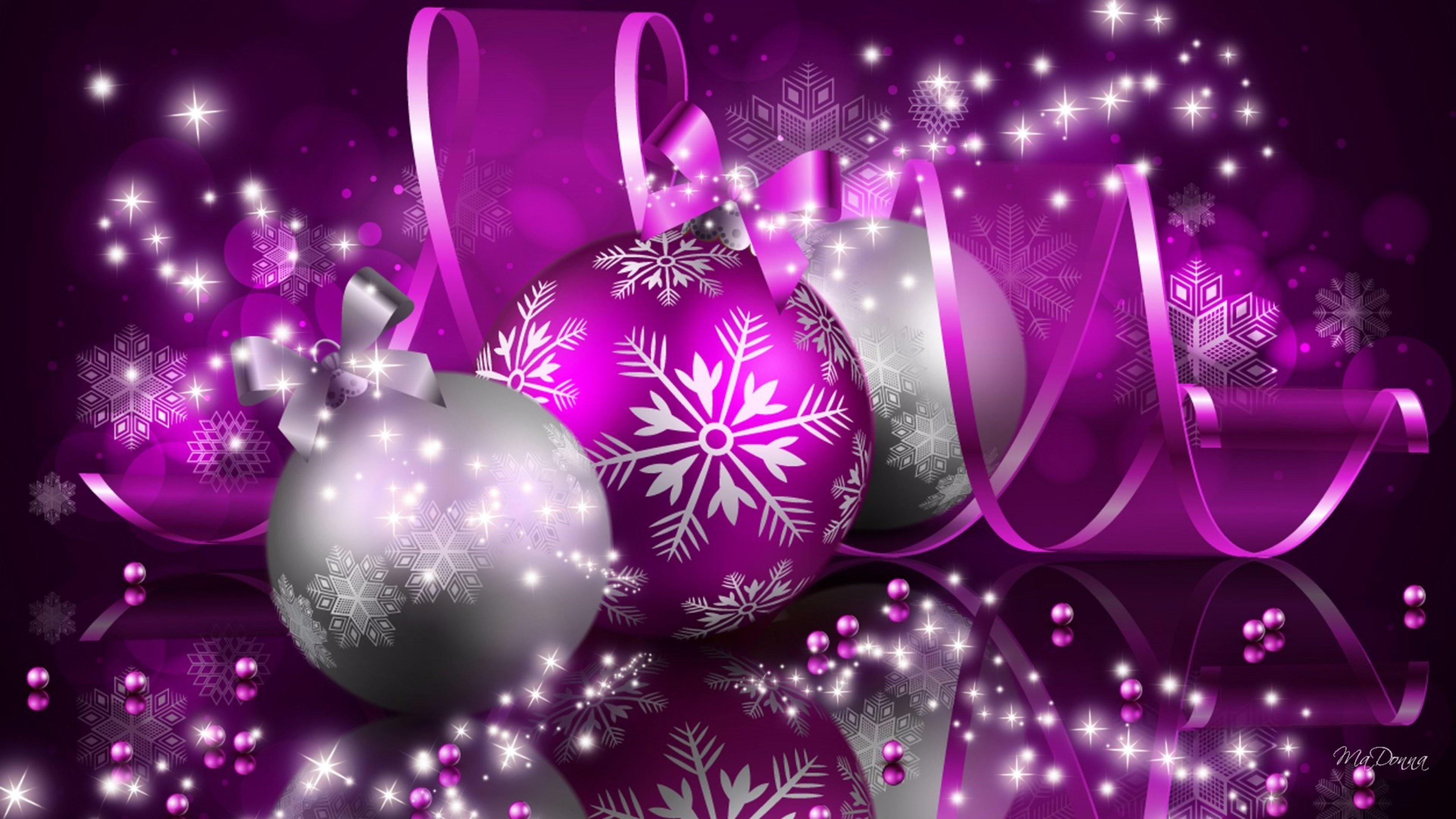 3840x2160 Merry Christmas Purple Decorations 4k Wallpaper, Desktop