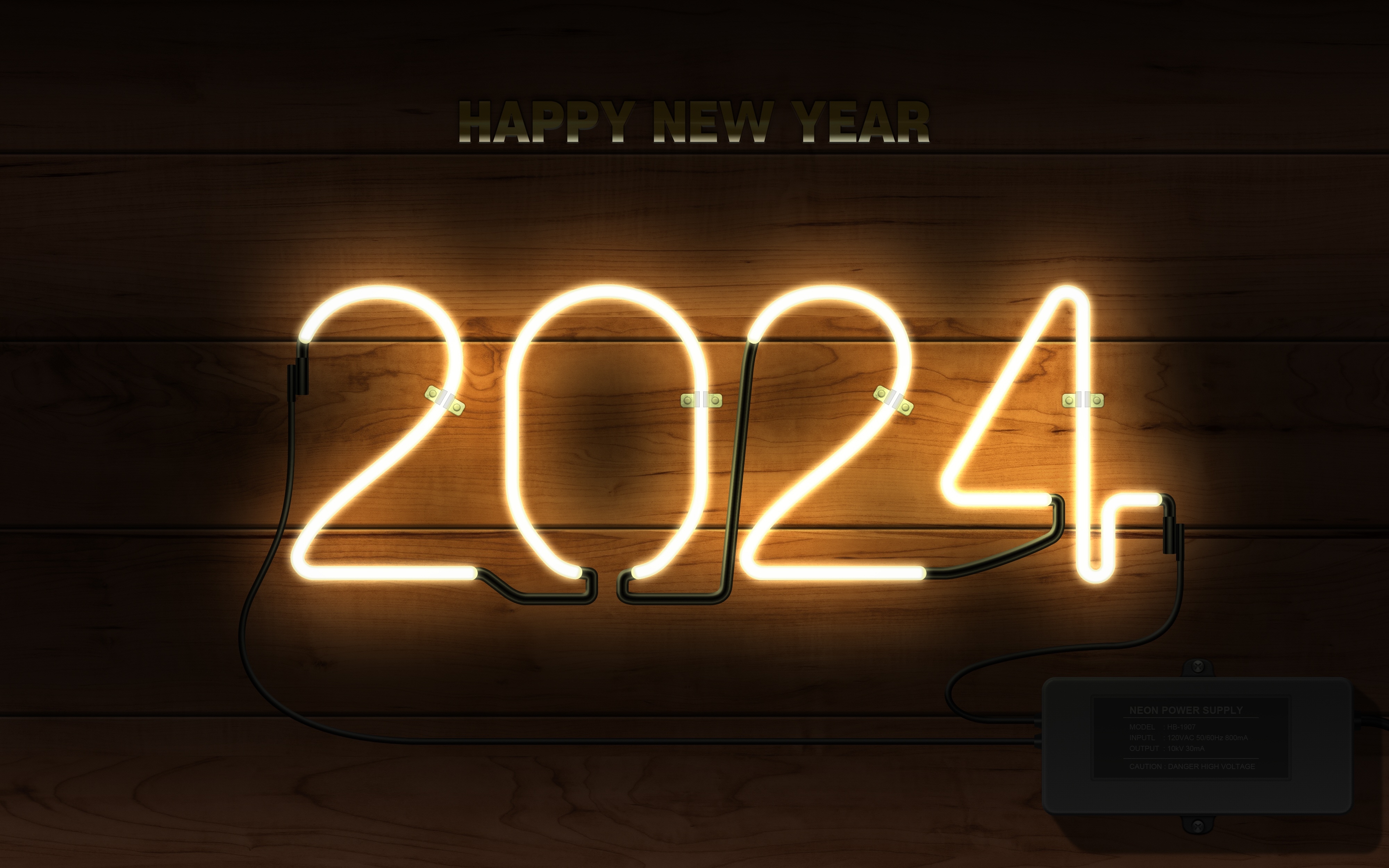 4000x2500 Download wallpaper new year, neon, happy new year, neon sign, 2024year, 2024 year, section new year / christmas in resolution, Desktop