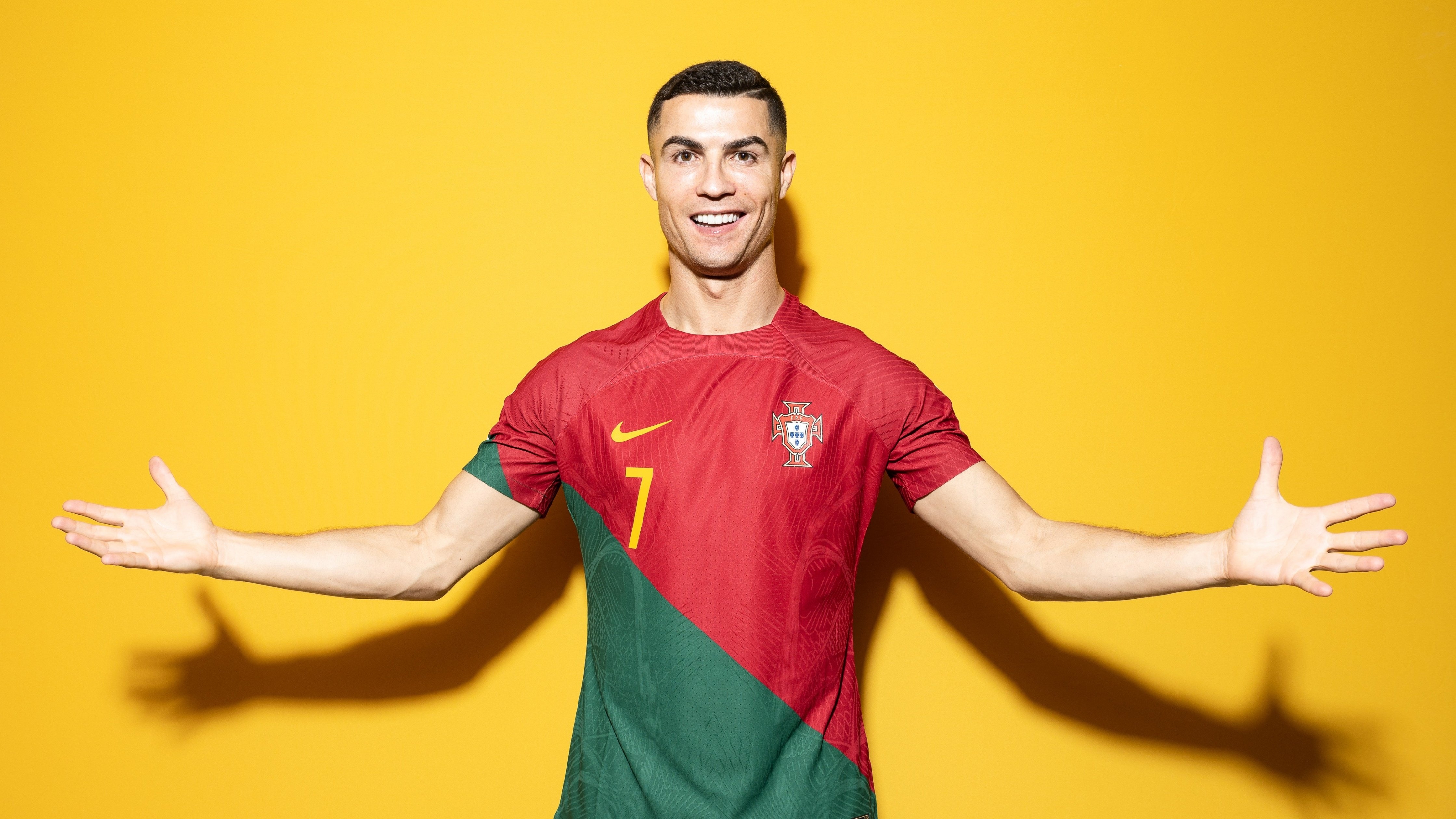 4480x2520 Cristiano Ronaldo Wallpaper 4K, Yellow background, Sports, Desktop