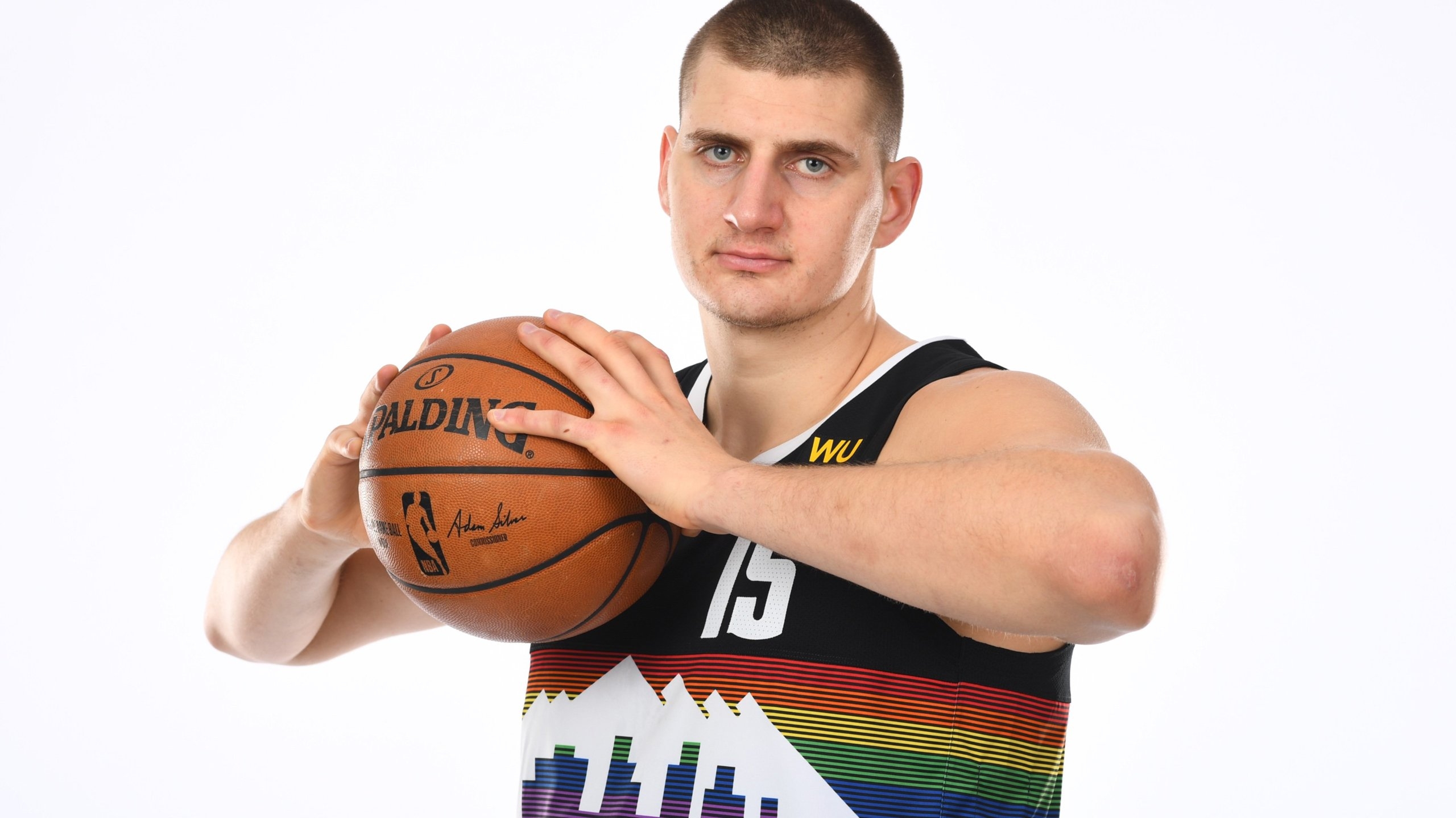 2560x1440 Basketball Denver Nuggets NBA Serbian White Background HD Nikola Jokic Wallpaper, Desktop