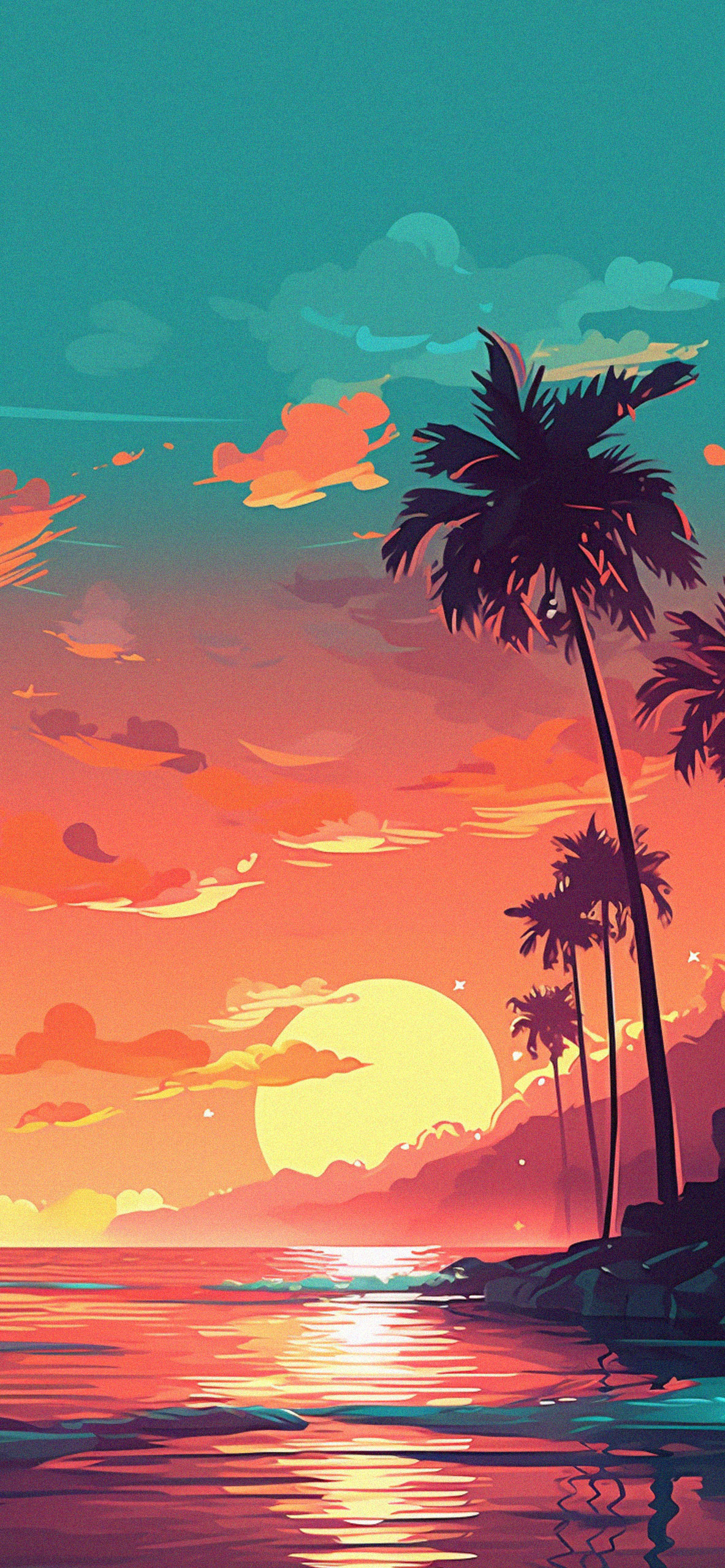 1190x2560 Red Sunset & Palm Trees Summer, Phone