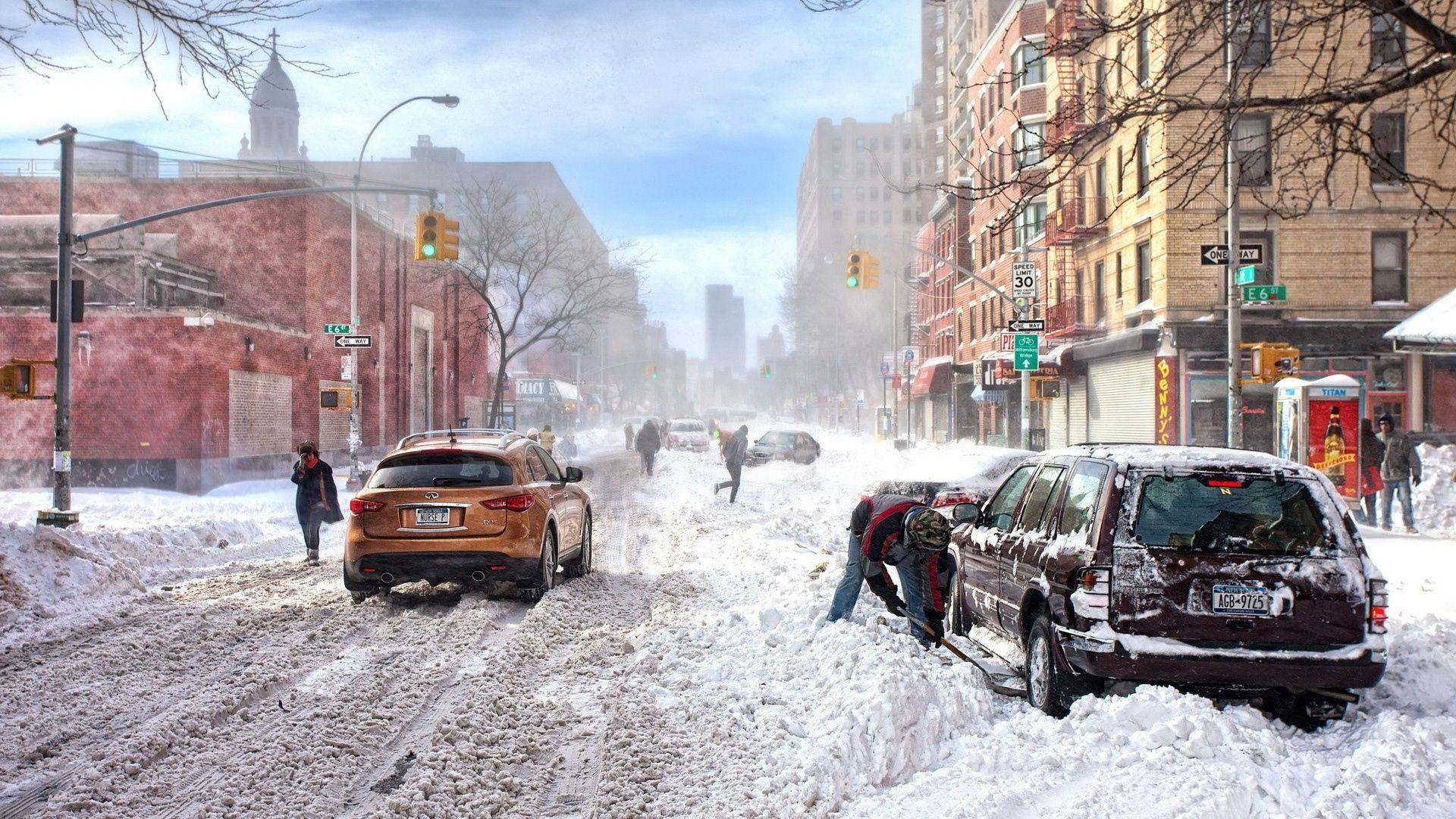 1920x1080 Download wallpaper  new york, winter, snow, cars, street HD, Desktop