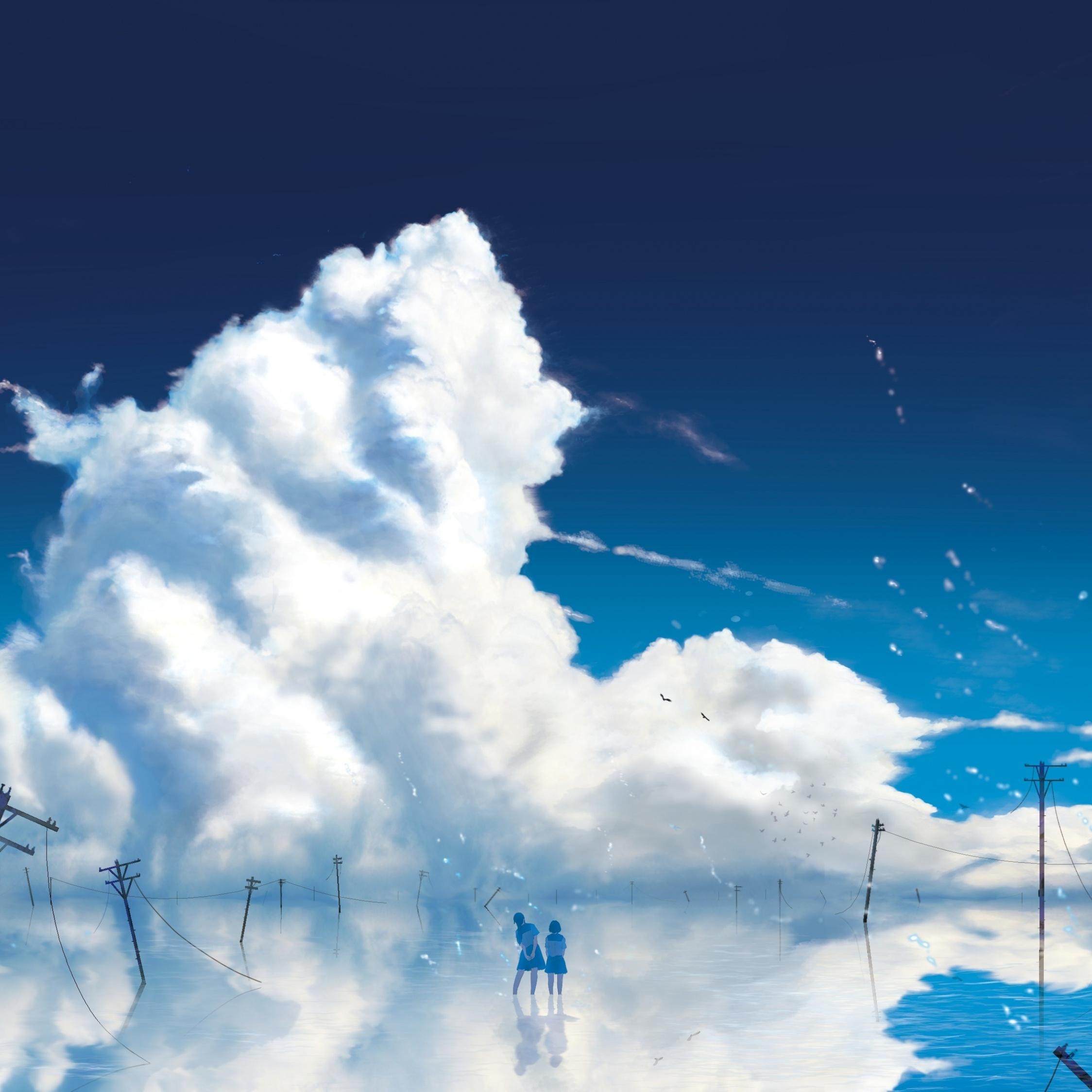 2250x2250 Download  wallpaper anime girls, outdoor, clouds, ipad air, Phone