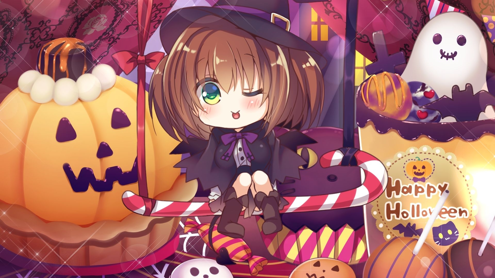 1920x1080 Desktop Wallpaper Cute, Little Witch, Anime Girl, Halloween, HD Image, Picture, Background, 527e9b, Desktop