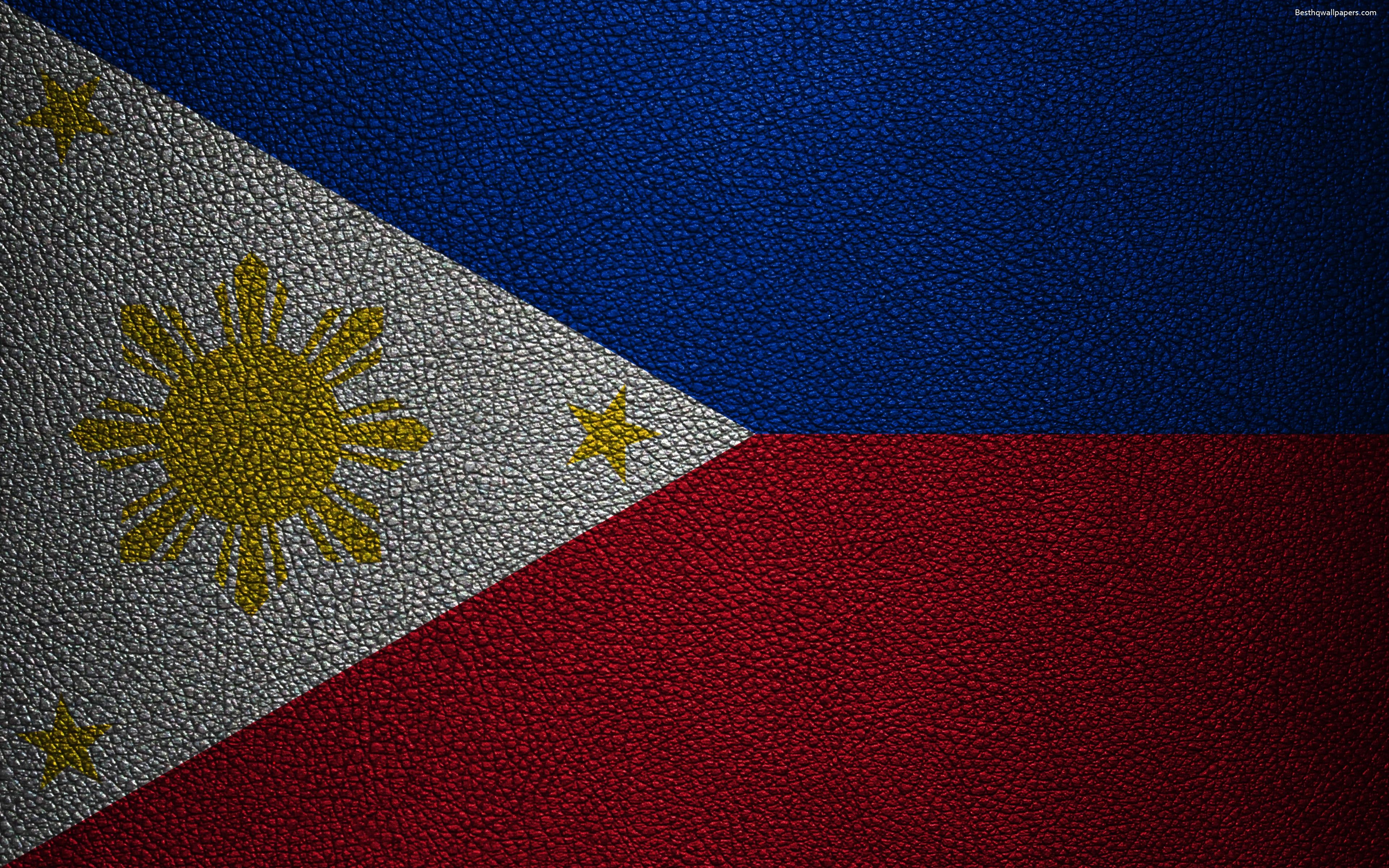 3840x2400 Download wallpaper Flag of the Philippines, 4K, leather texture, Desktop