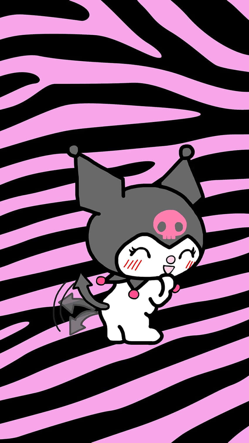 850x1520 Download Cute Kuromi Black And Pink Pattern Wallpaper, Phone