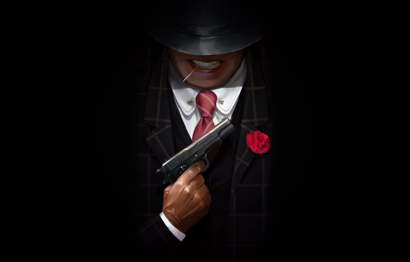 1340x850 Wallpaper Minimalism, Gun, Background, Art, Illustration, Gangster, Mafia, Vladimir Malakhovskiy, by Vladimir Malakhovskiy image for desktop, section минимализм, Desktop