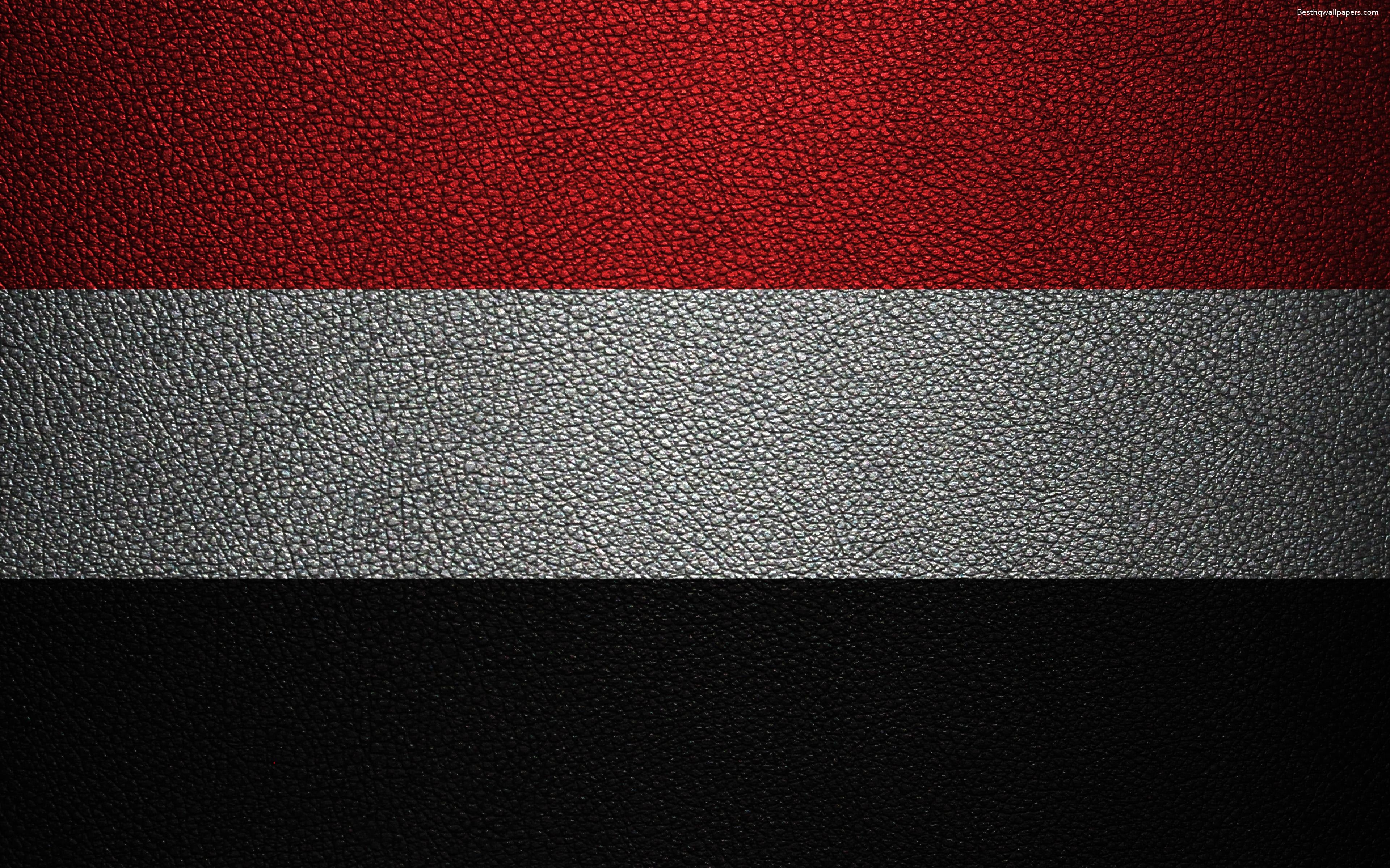 3840x2400 Download wallpaper Flag of Yemen, 4K, leather texture, Yemeni flag, Desktop