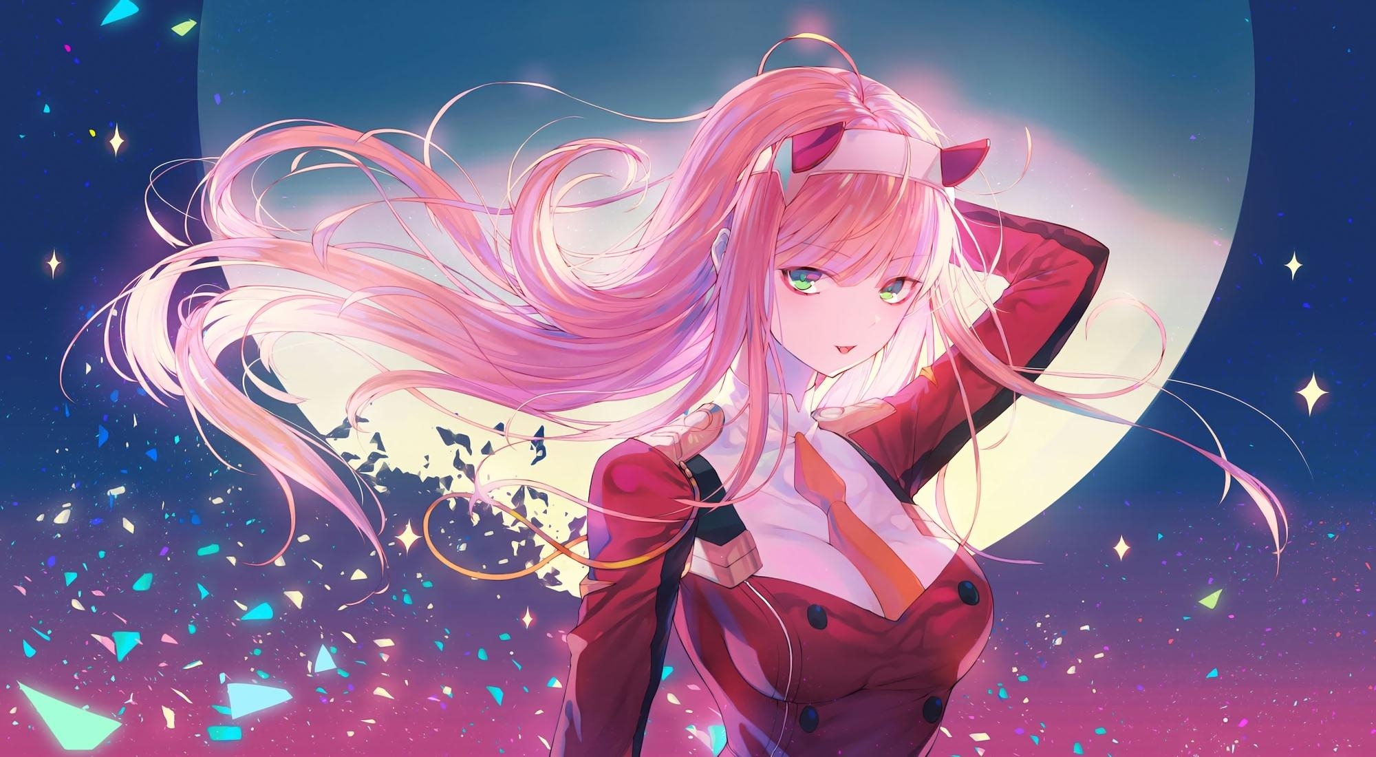 2000x1100 Download  Darling In The Franxx, Zero Two, Pink, Desktop