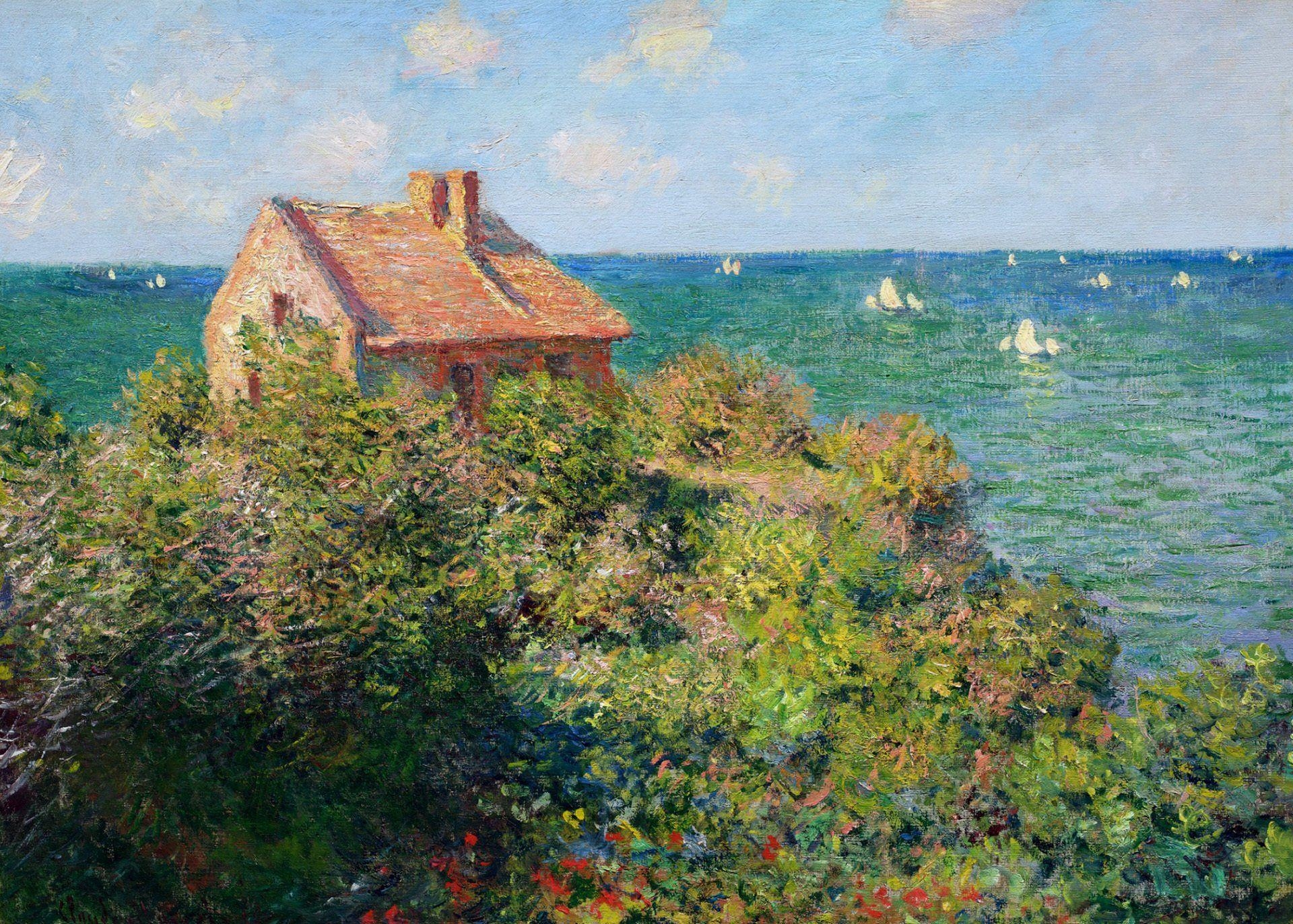 1920x1380 claude monet pattern landscape sky clouds house boat sail HD, Desktop