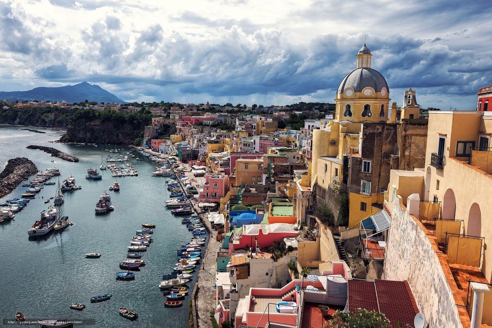 1600x1070 Download wallpaper Corricella, Procida Island, Italy, Gulf, Desktop