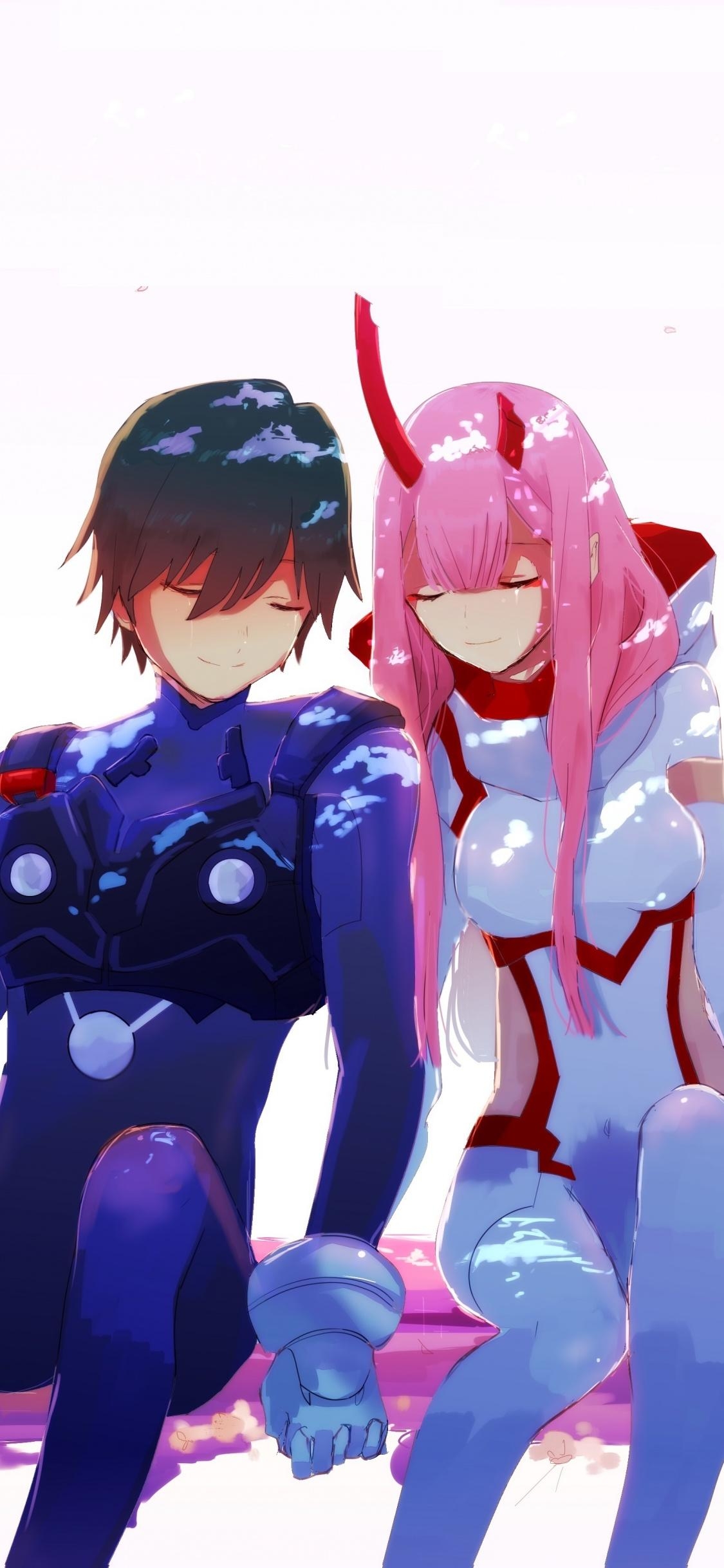 1130x2440 Download  wallpaper hiro and zero two, couple, anime, Phone