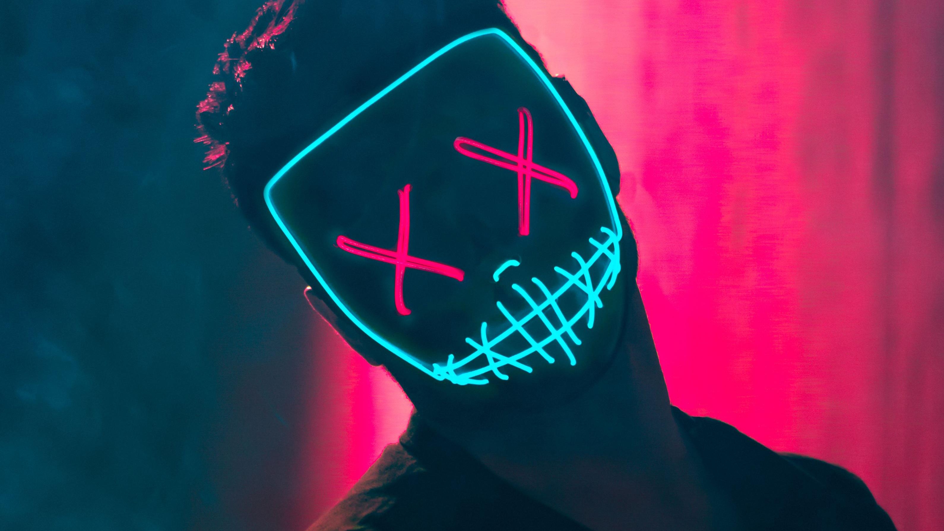 3180x1790 3D Wallpaper Neon Mask, Desktop