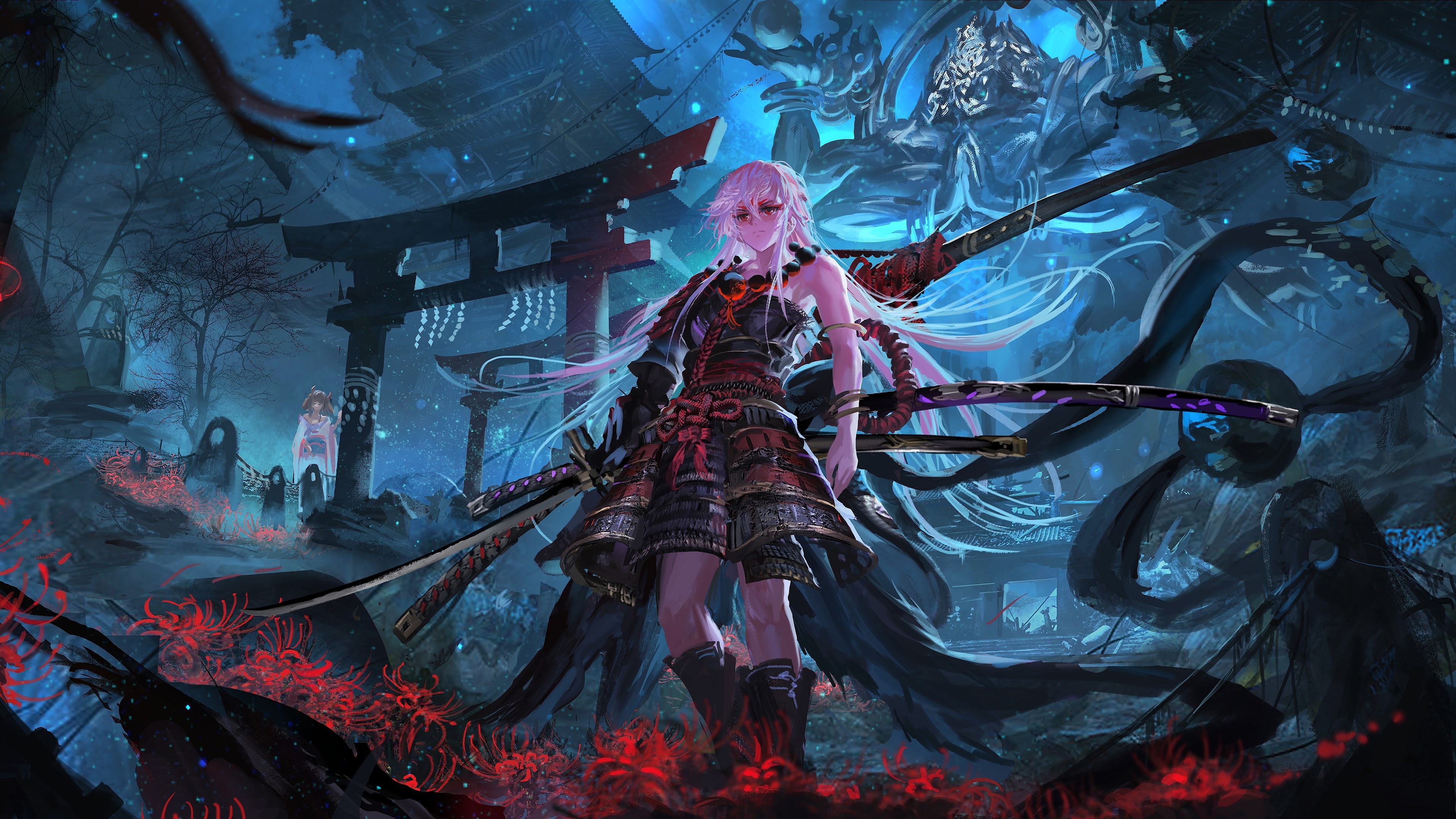 3840x2160 Anime Samurai Girl Katana Fantasy 8K Wallpaper, Desktop