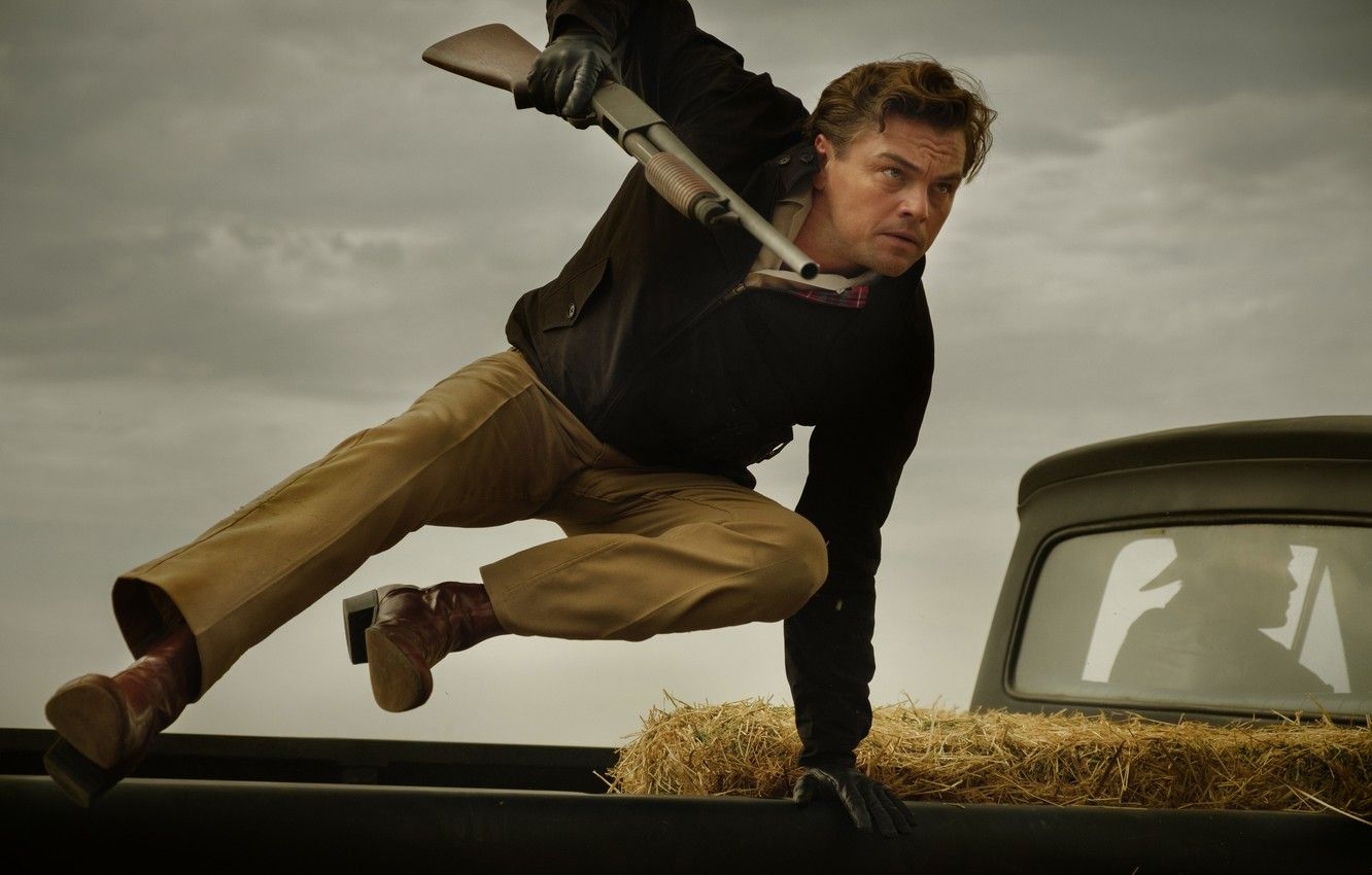 1340x850 Wallpaper weapons, the film, actor, shotgun, weapon, movie, Leonardo DiCaprio, leonardo dicaprio, once upon a time in hollywood, once in Hollywood, rick dalton, Rick Dalton image for desktop, section фильмы, Desktop