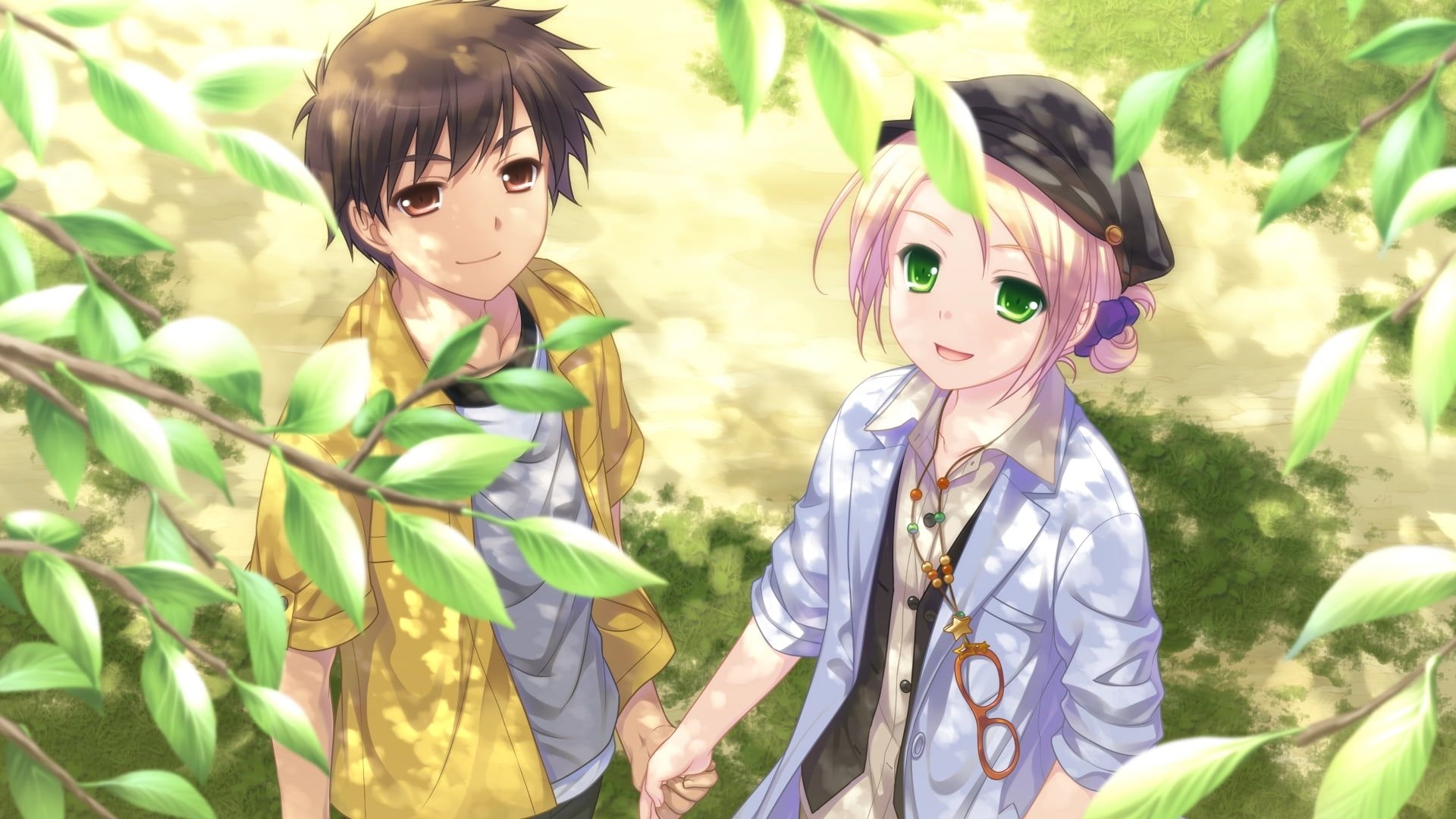 1920x1080 Anime couple holding hands under tree HD wallpaper, Desktop